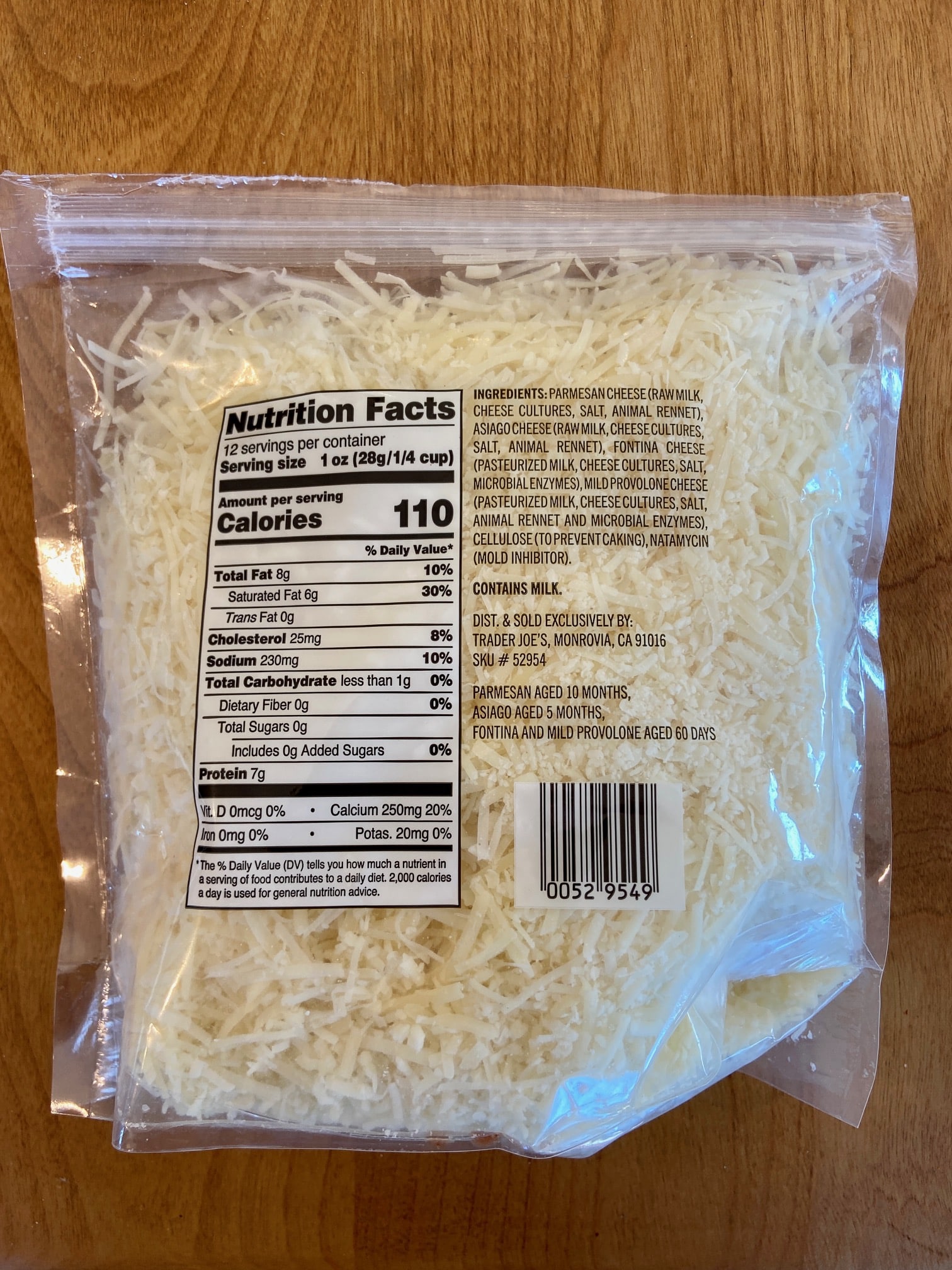 Trader Joe's Quattro Formaggi back of bag