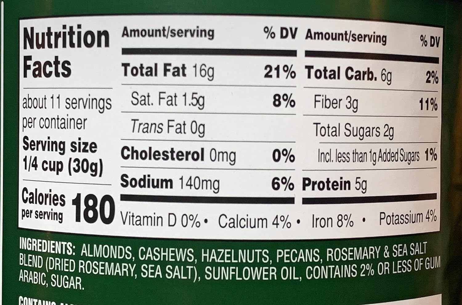 Trader Joe's Nuts About Rosemary Mix Nutrition