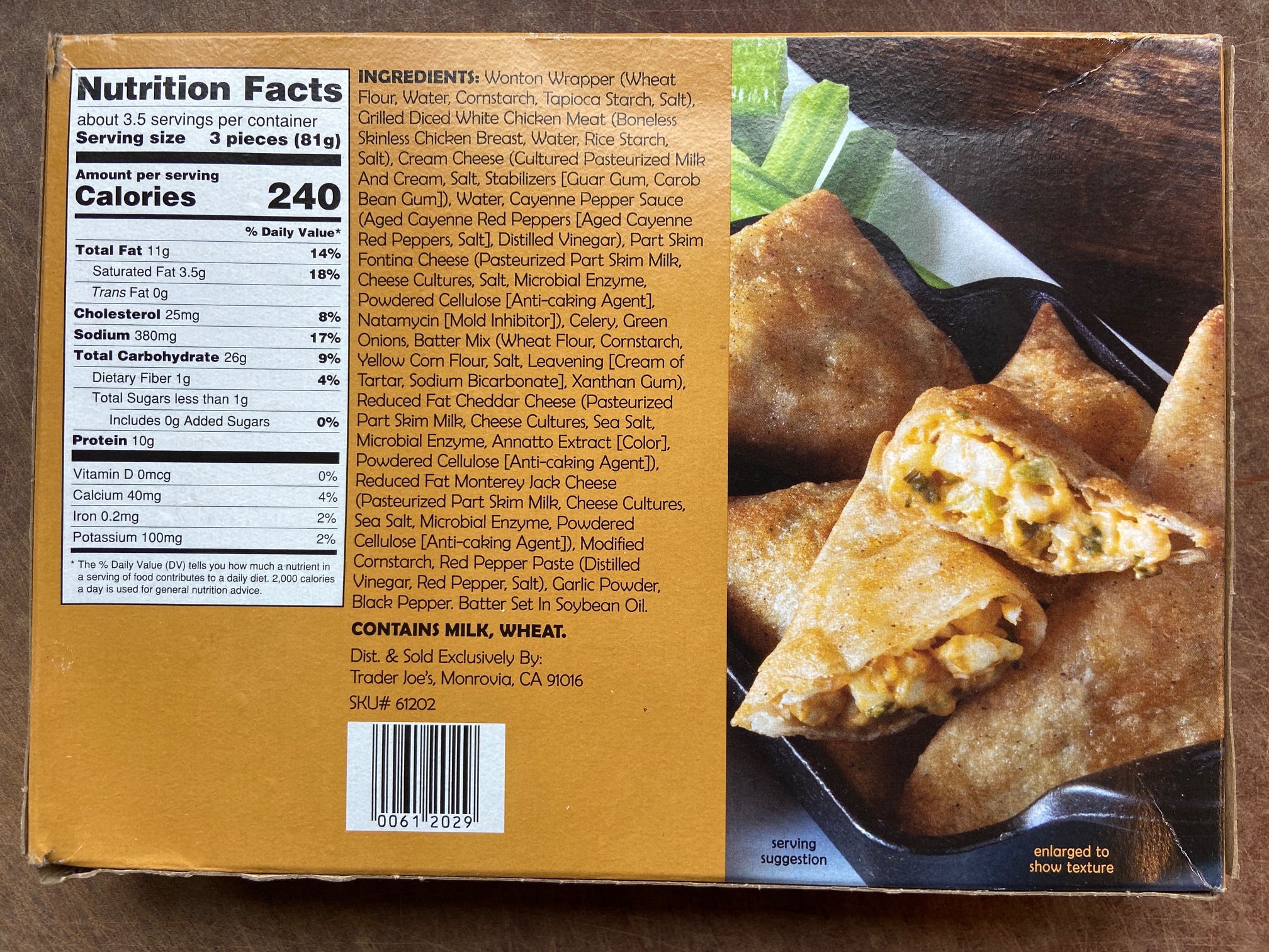 Trader Joe's Buffalo Style Chicken Poppers back of box