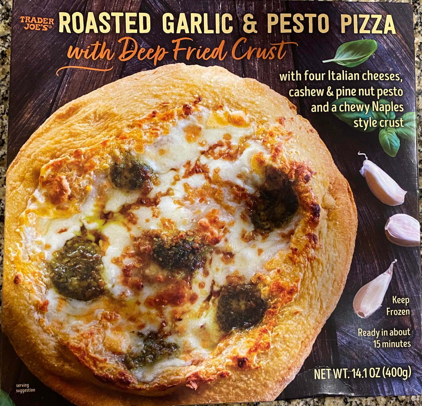 Trader Joe's' Garlic and Pest Pizza with Deep Fried Crust