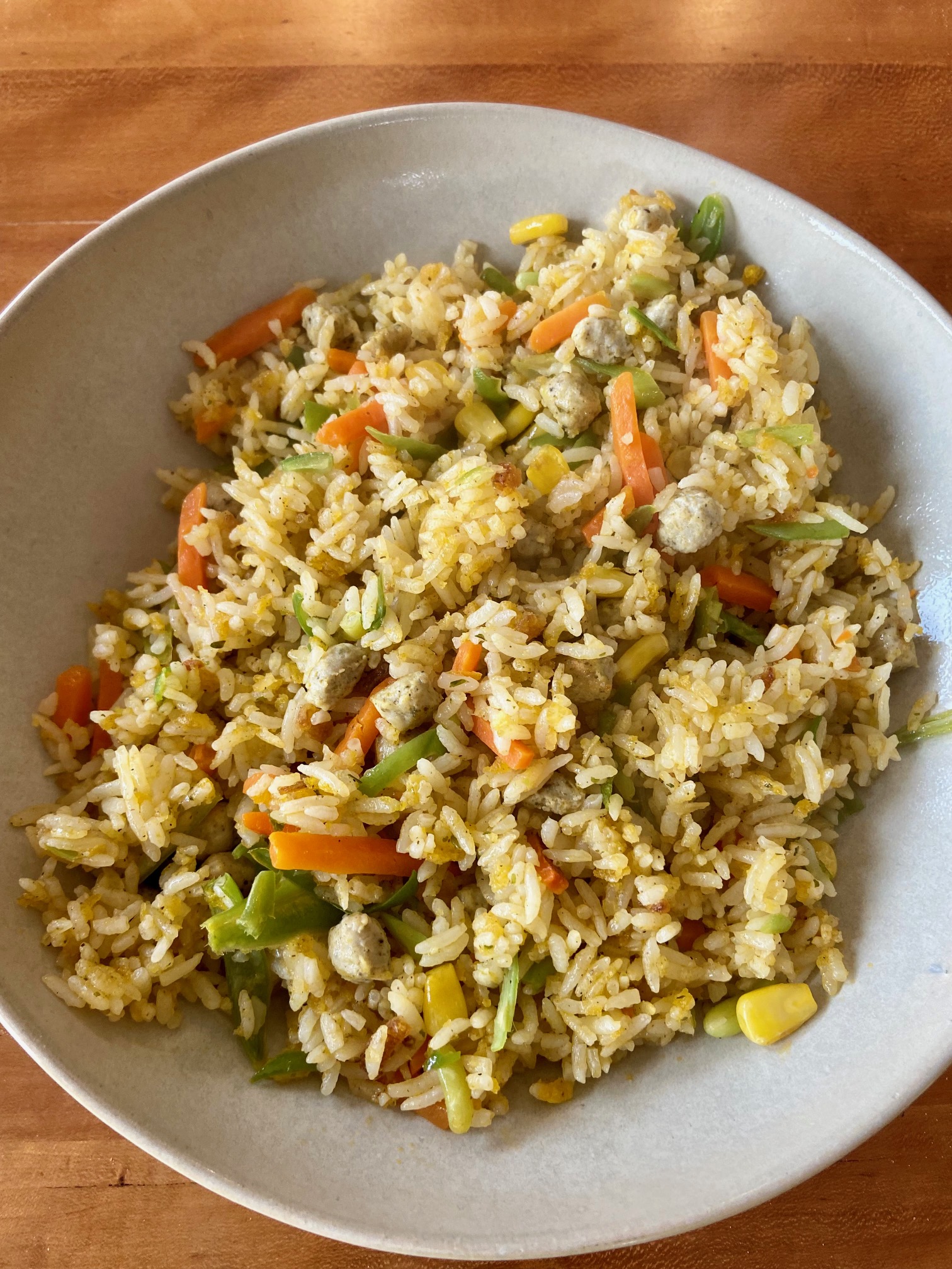 Trader Joe's Turkey Sausage Stuffing Fried Rice cooked