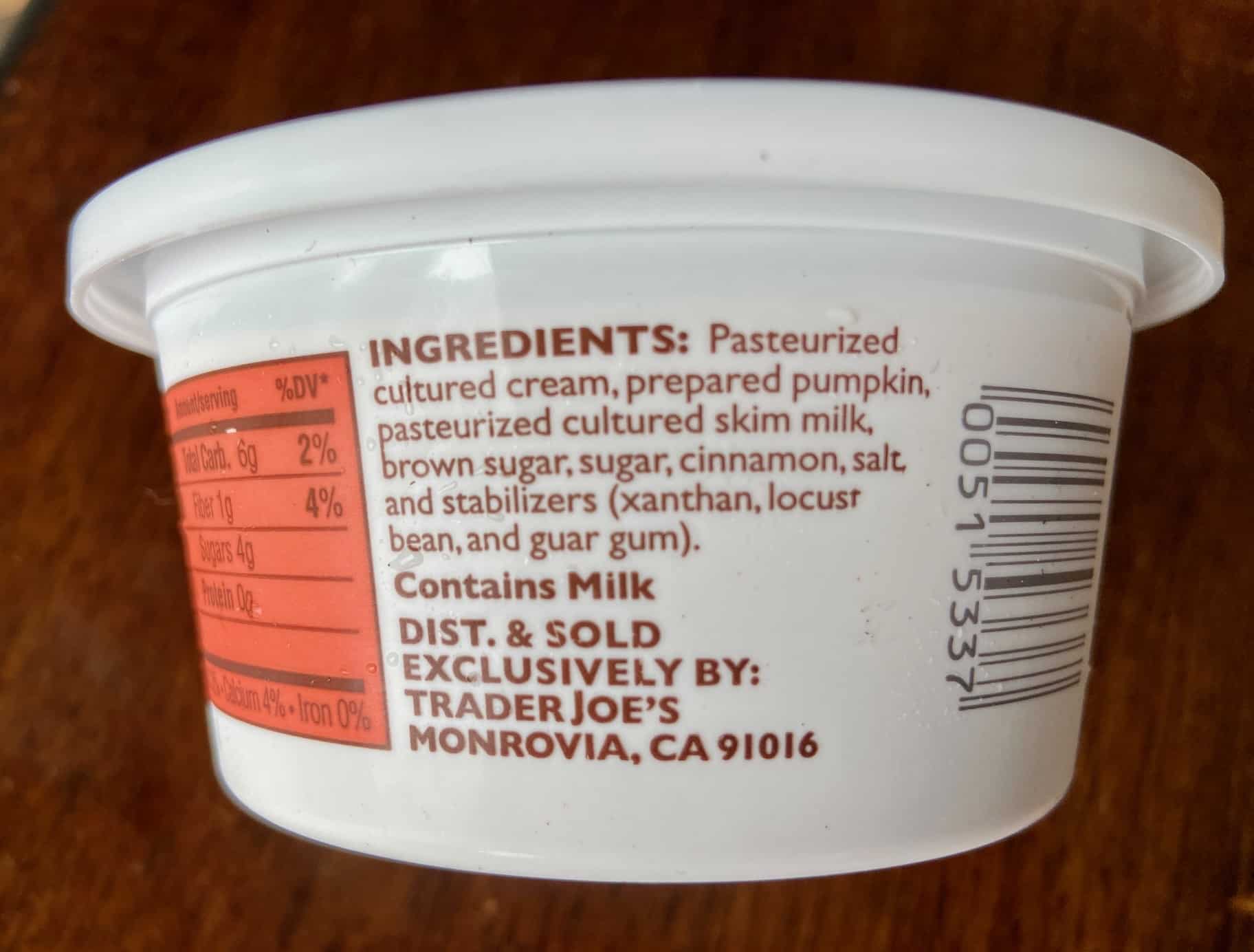 Trader Joe's Pumpkin Cream Cheese Ingredients