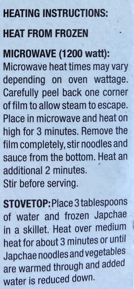 Trader Joe's Japchae heating instructions