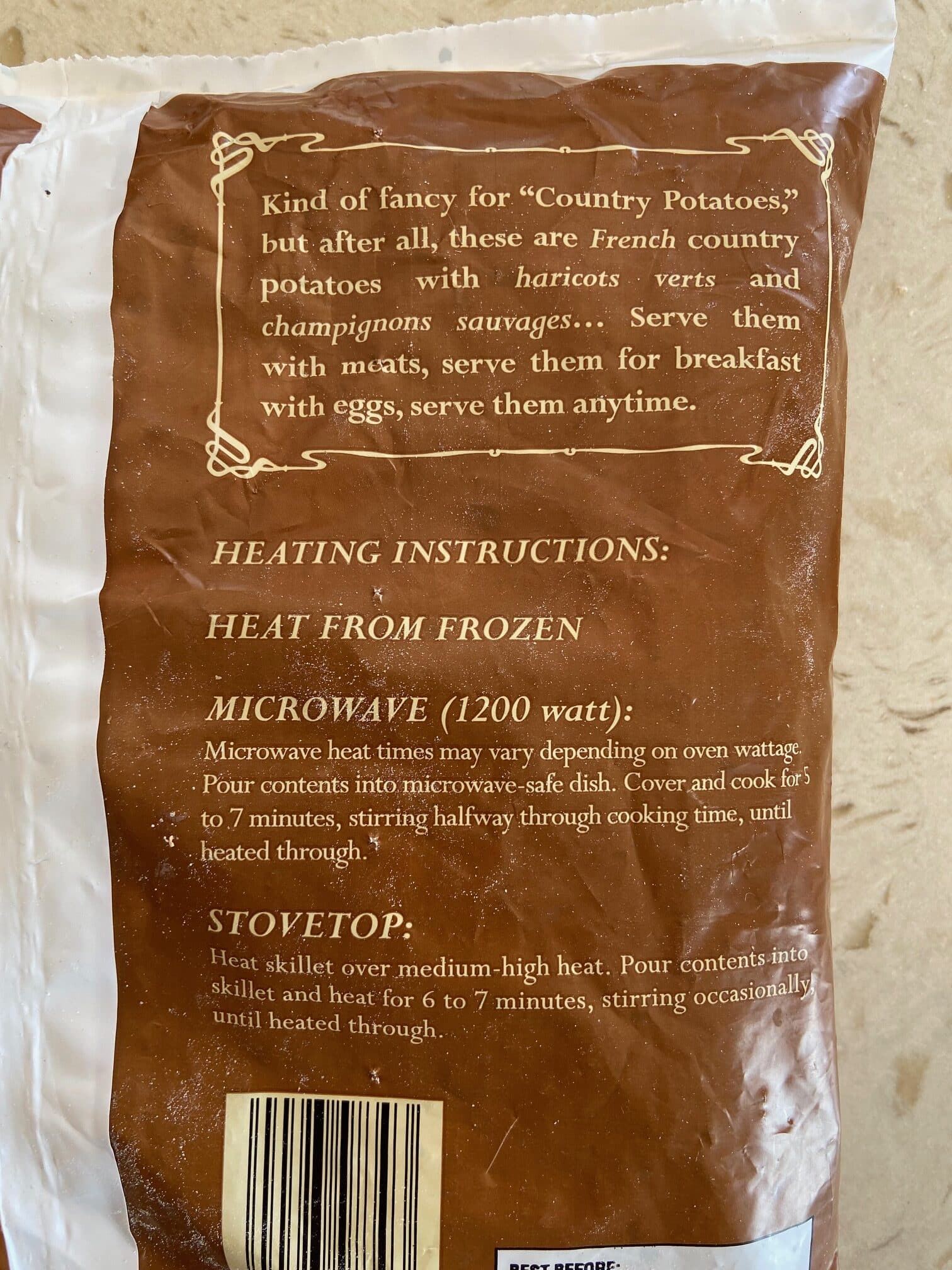 Trader Joe's Country Potatoes heating instructions