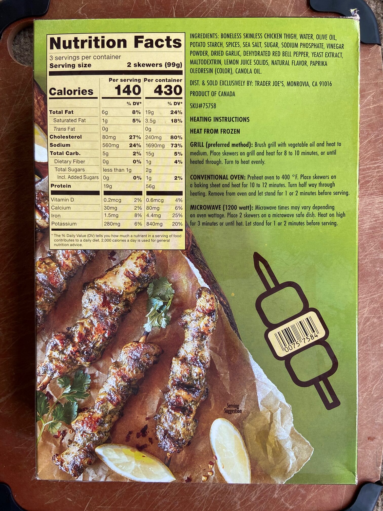 Trader Joe's Grilled Chimichurri Chicken Skewers back box