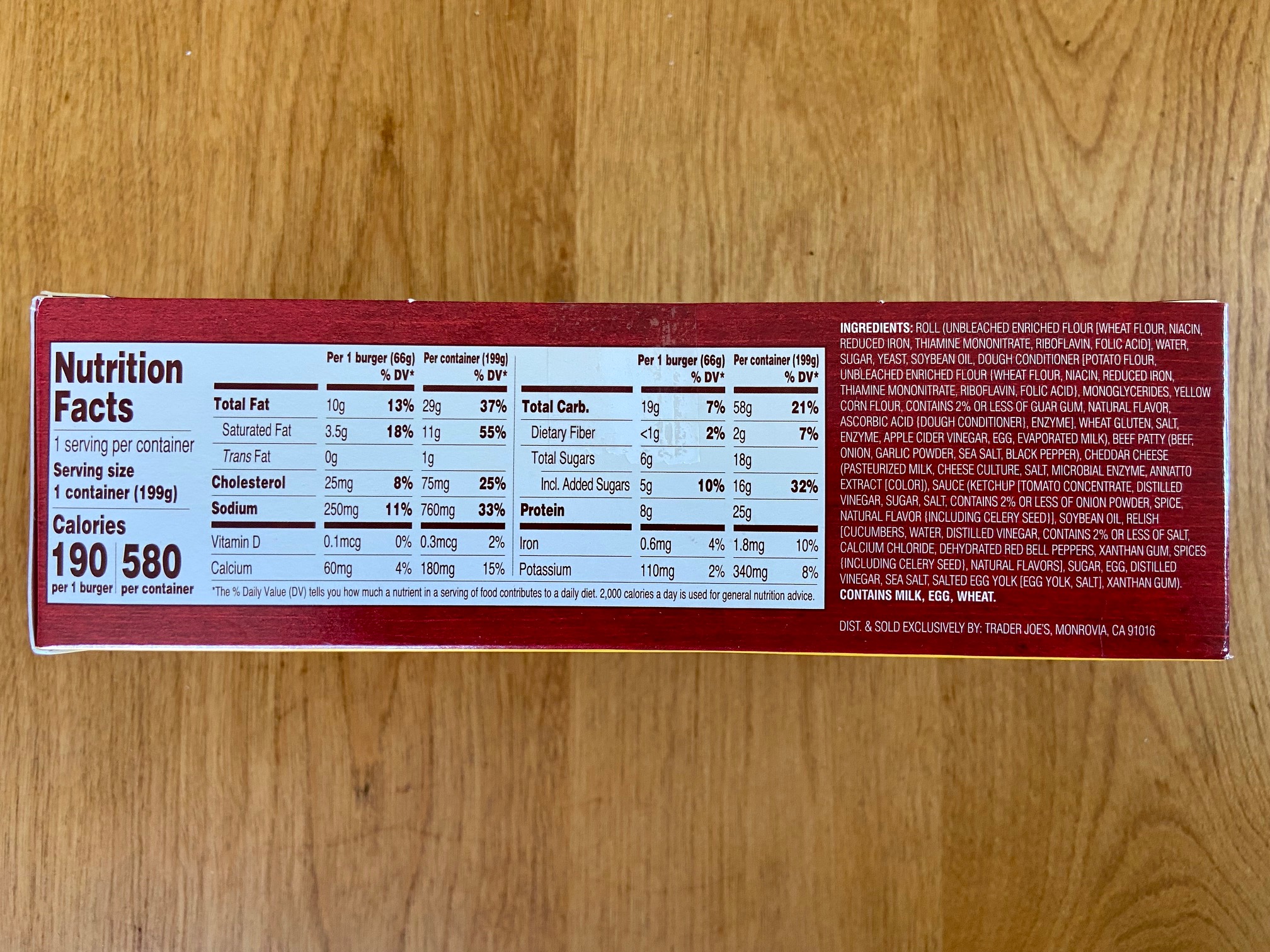 Trader Joe's mini cheeseburgers nutrition