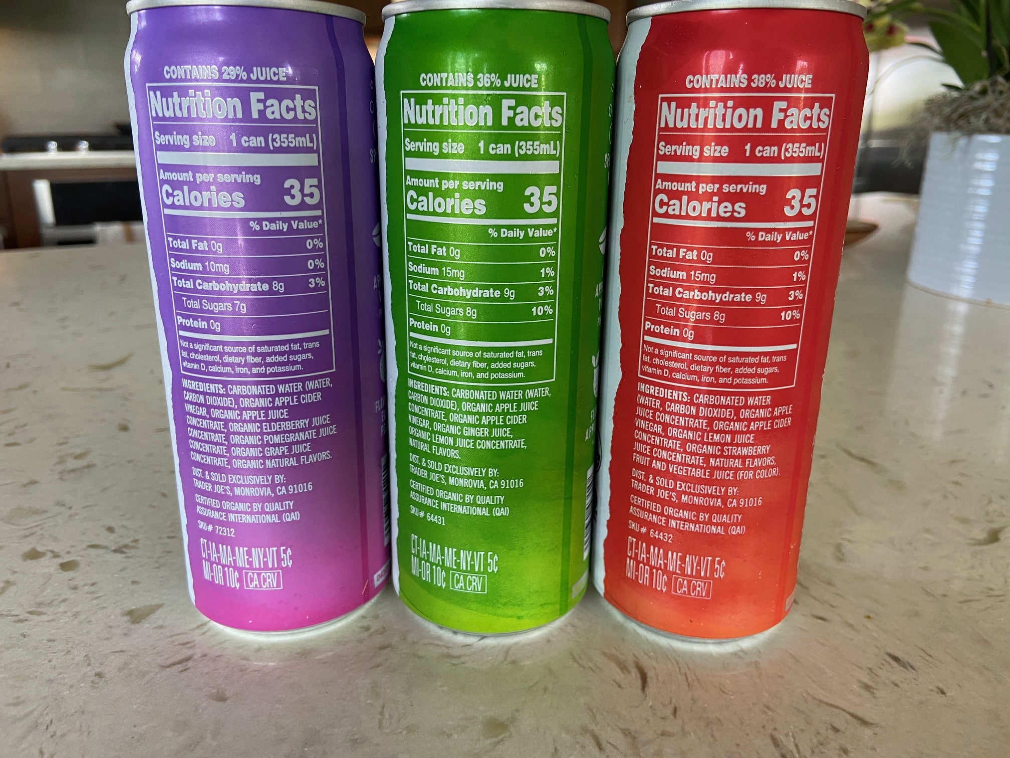 Trader Joe's Organic Sparkling Apple Cider Vinegar Beverages back