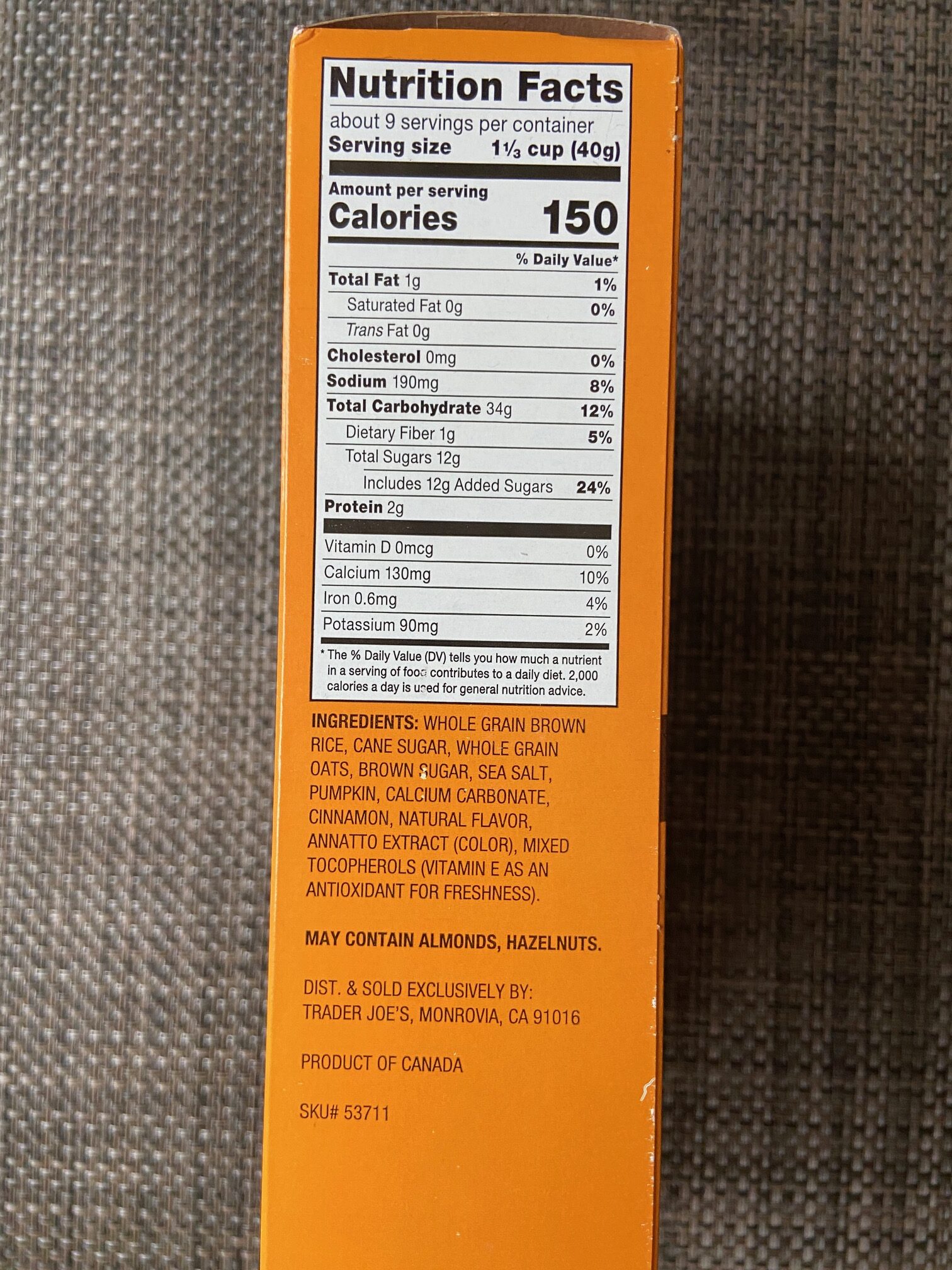 Trader Joe's Pumpkin O's Side box