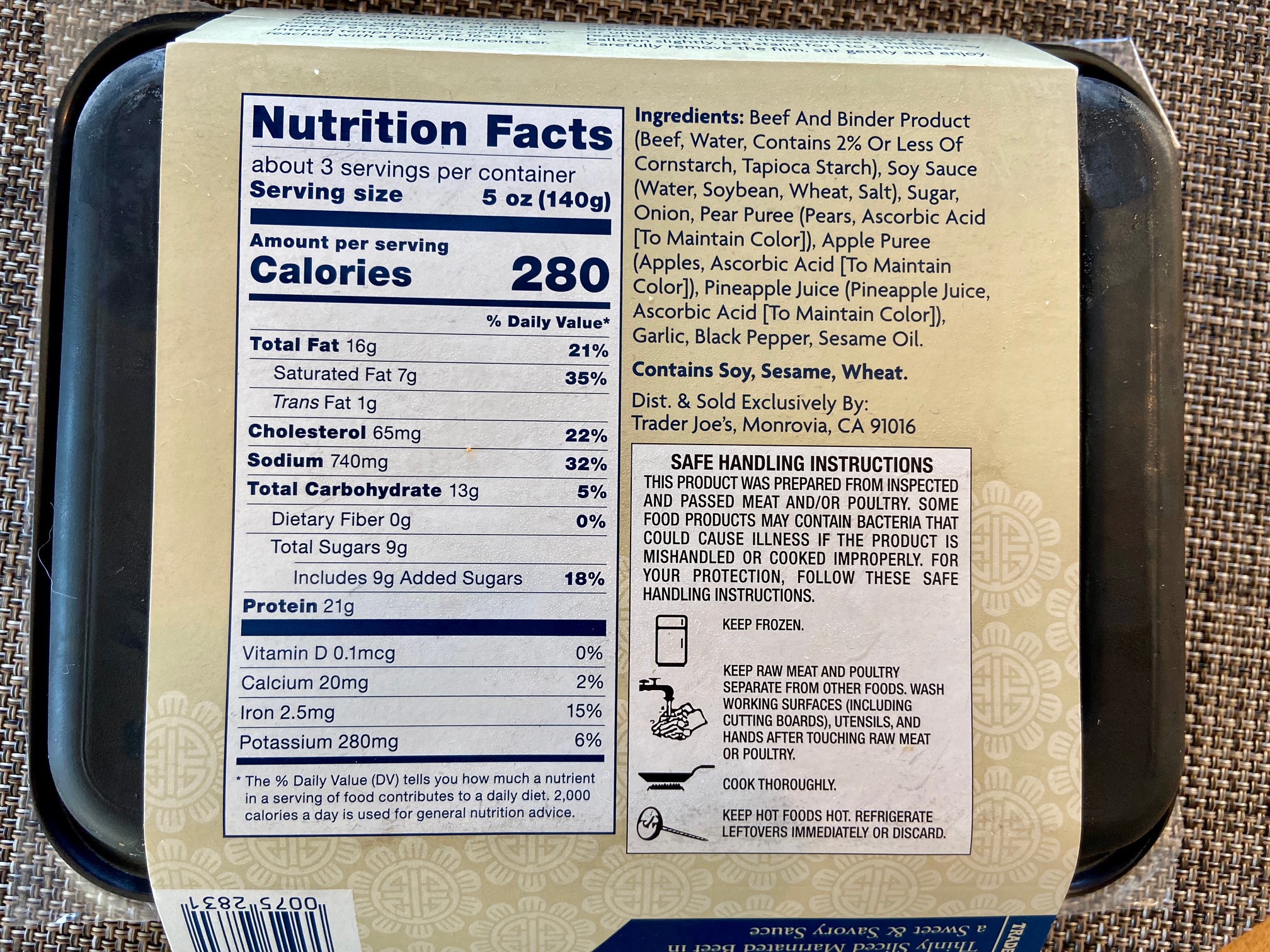 Trader Joe's Frozen Beef Bulgogi nutrition