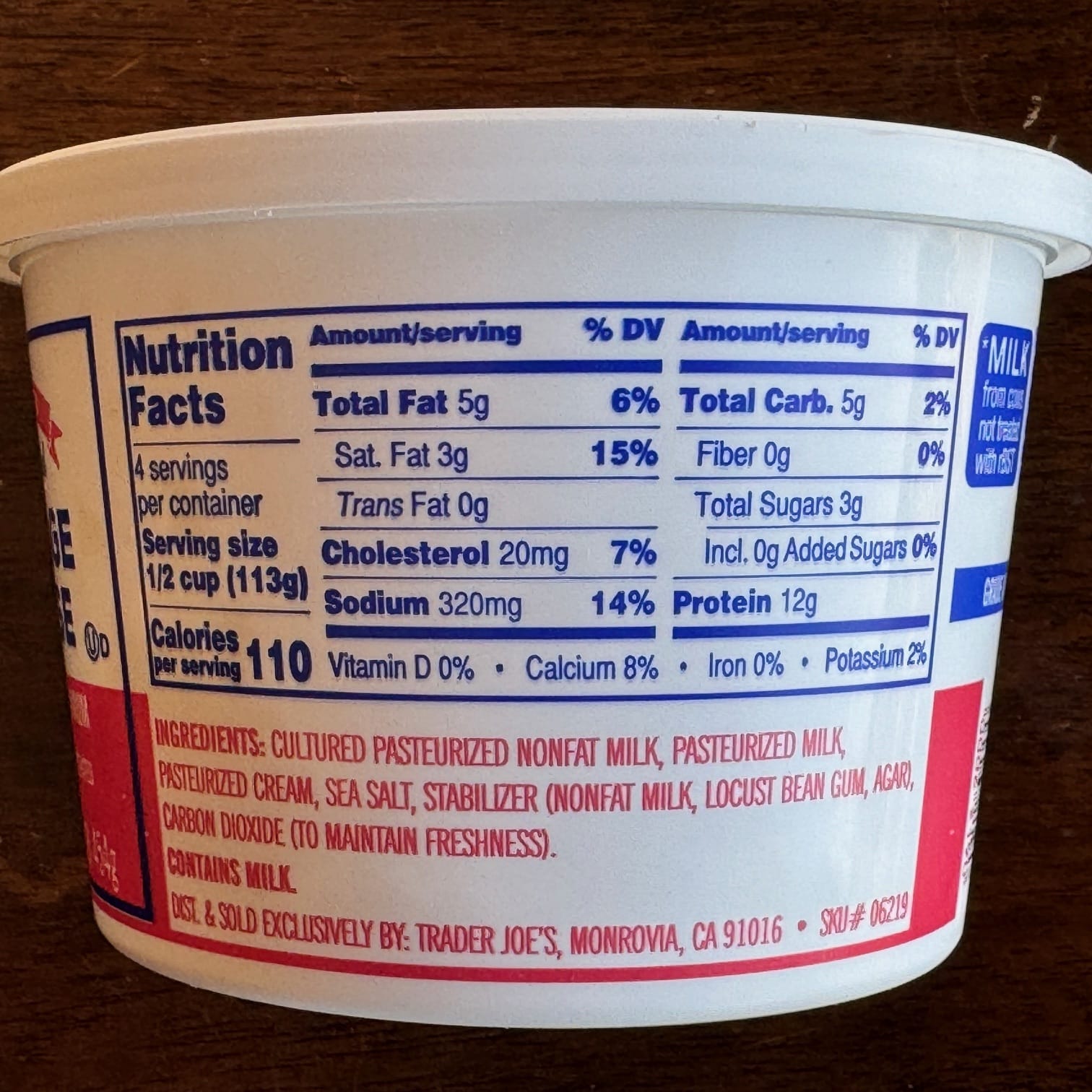 Trader Joe's' Small Curd Cottage Cheese nutrition