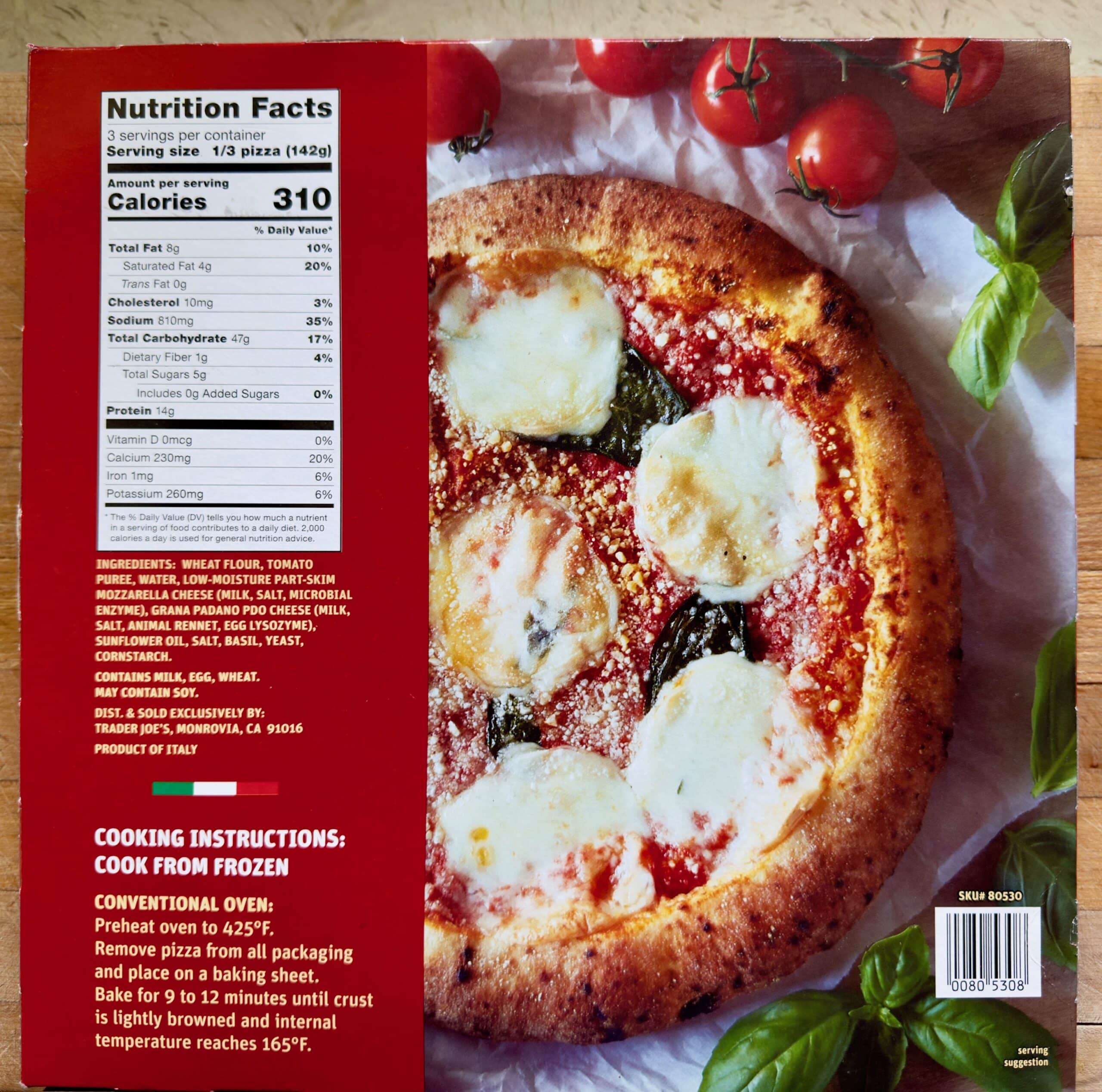Trader Joe's New Pizza Margherita back of box
