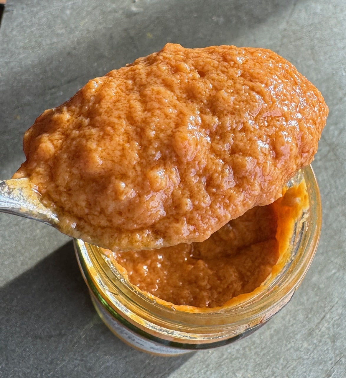Trader Joe's Peanut Satay Sauce on a spoon