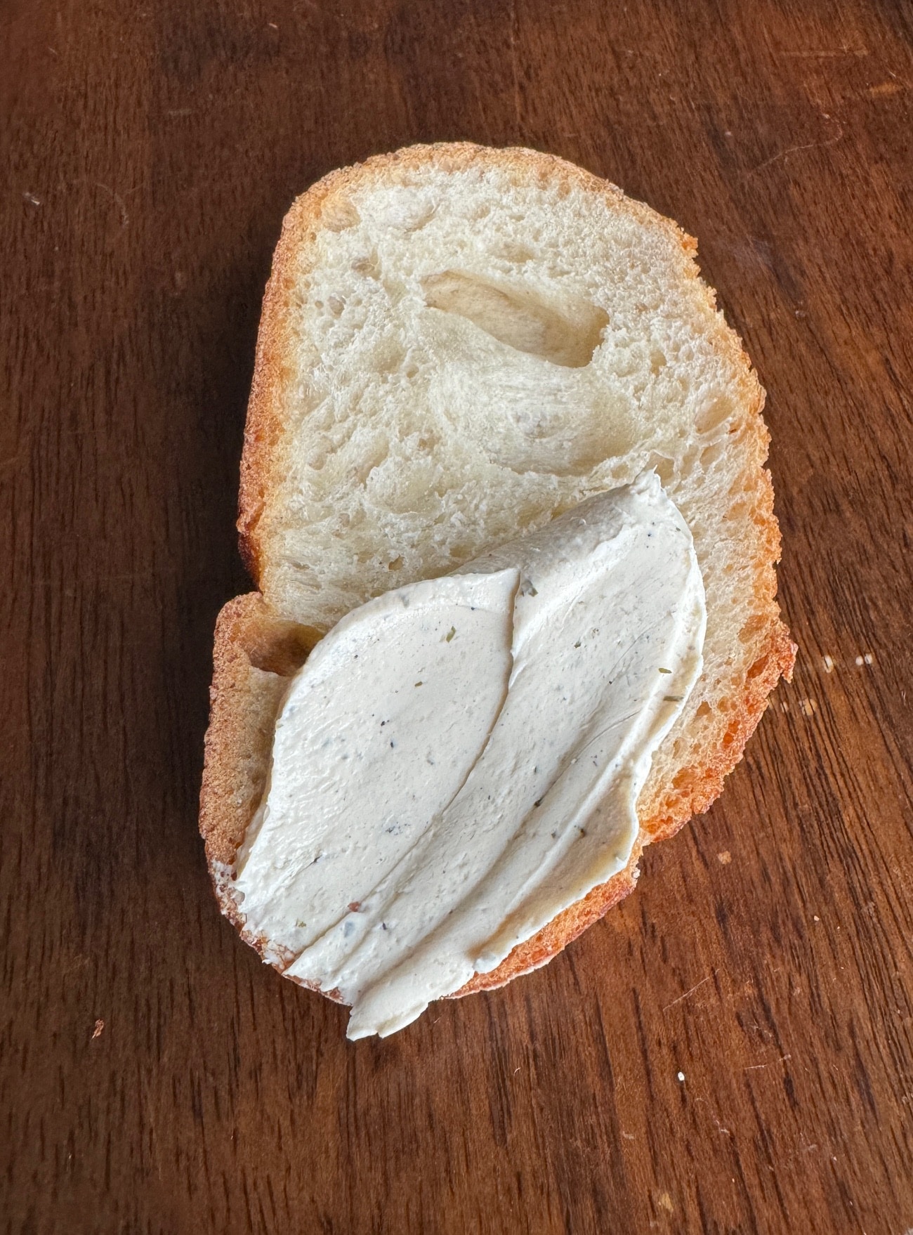 Trader Joe's Black Garlic Cream Cheese Spread on bread