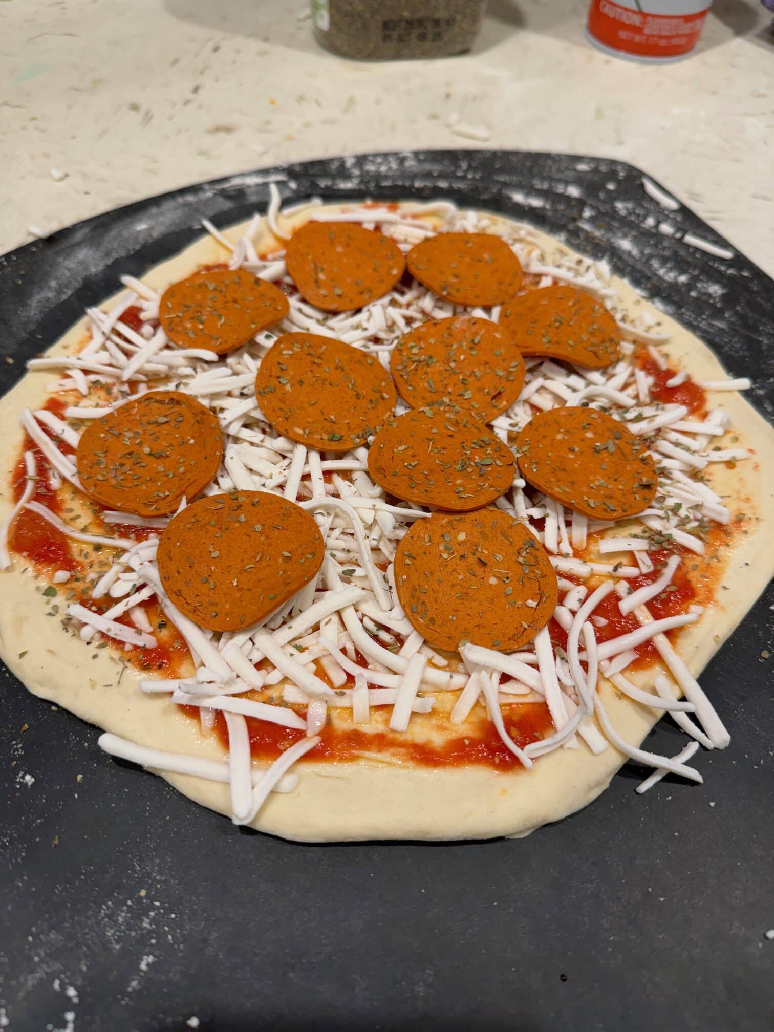 Making vegan Trader Joe's Pepperoni pizza