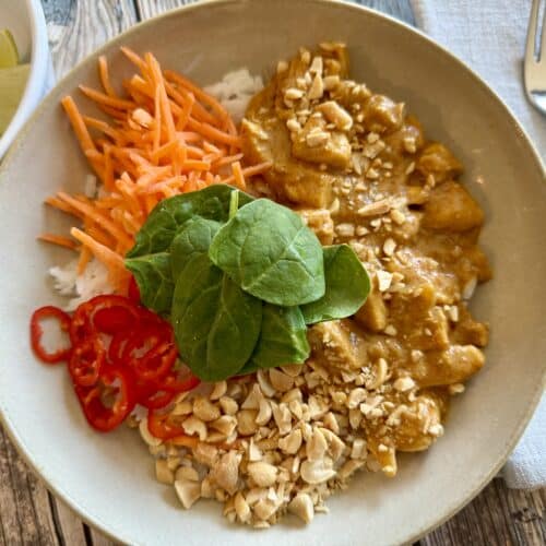 Trader Joe's Red Curry Peanut Chicken Recipe bowl