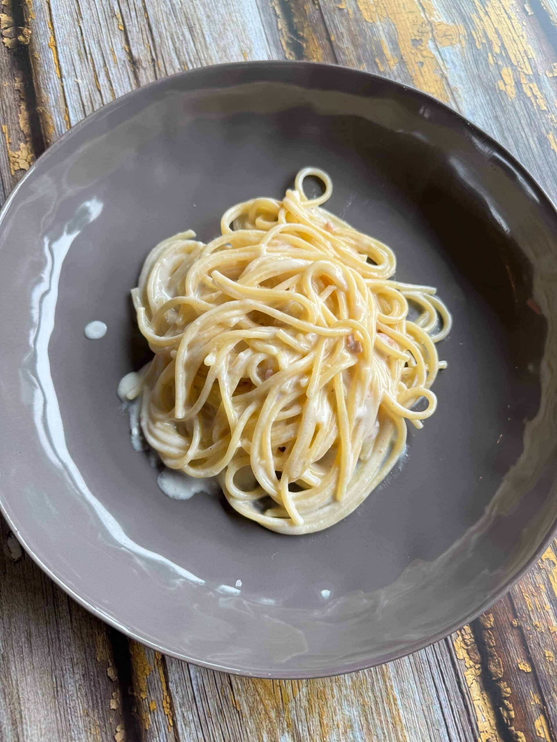 Trader Joe's Spinach Carbonara plated