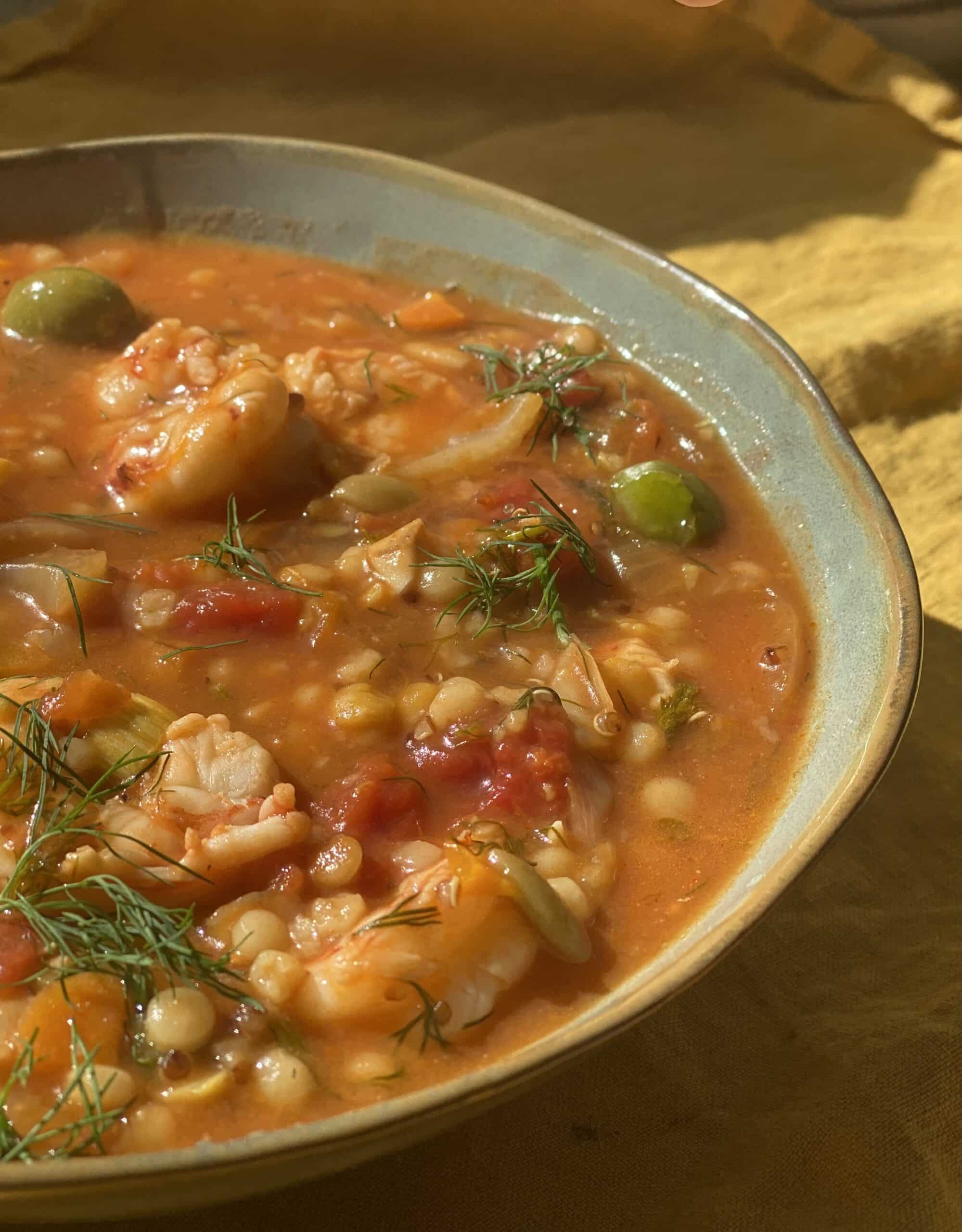 Close up of bowl of stew.