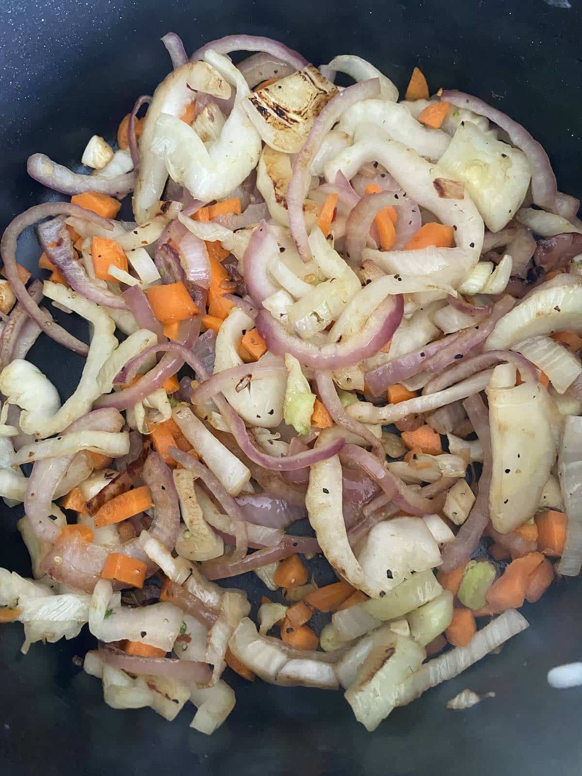 Sautéing the aromatics.