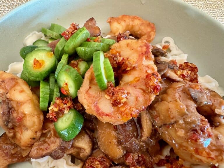 Spicy Shrimp with Trader Joe's Squiggly Cut Noodles