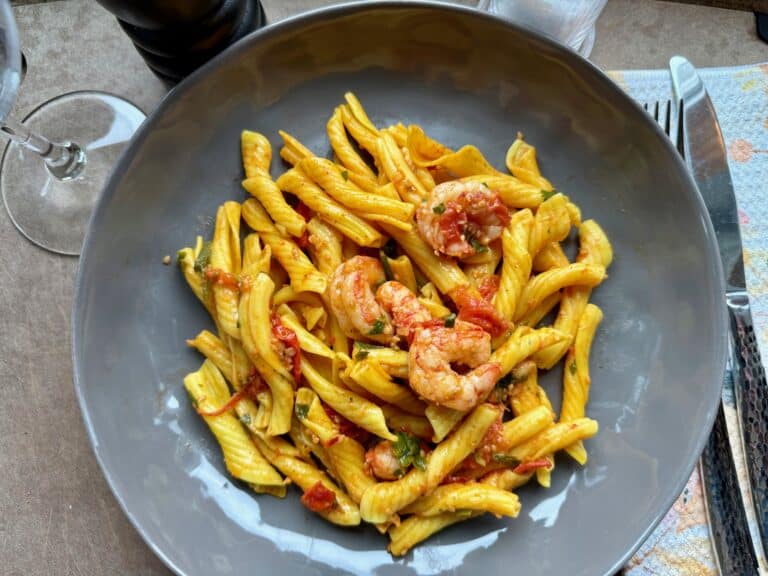 Lemon Torchietti with tomatoes and shrimp