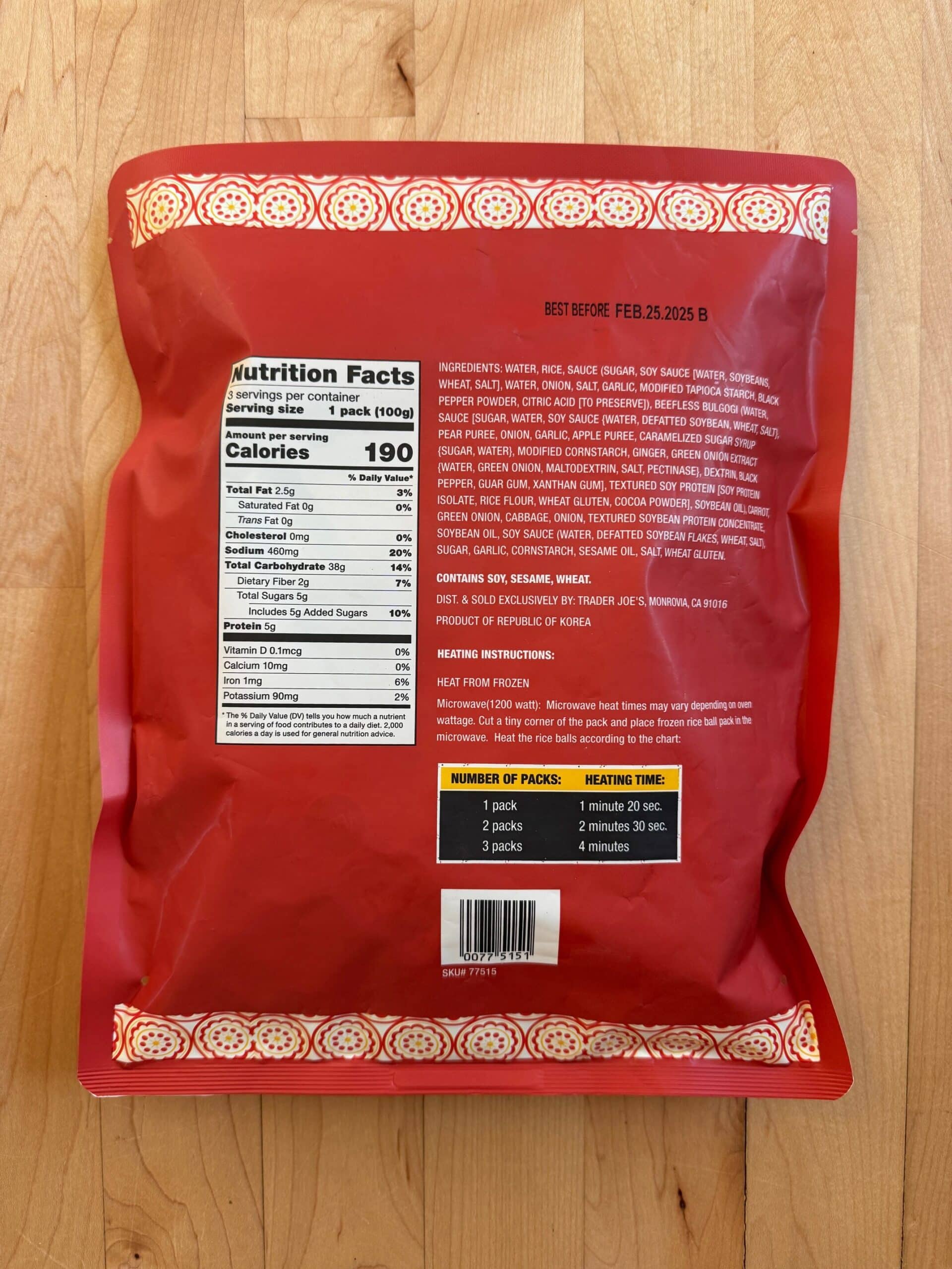 Trader Joe's Jumeokbap back of bag