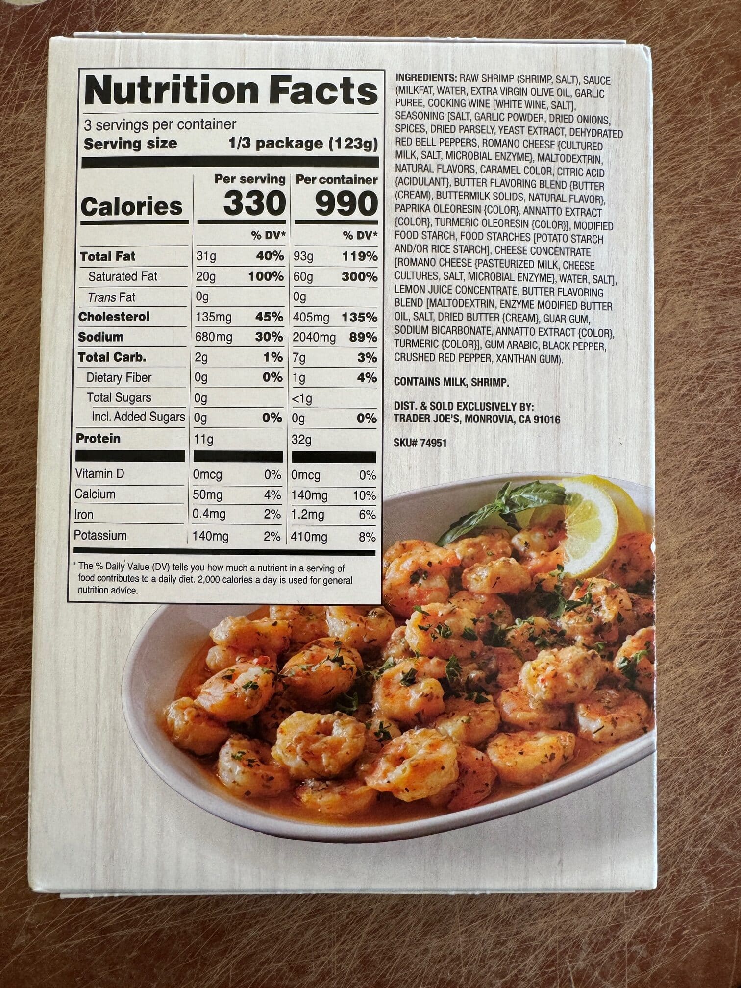 Trader Joe's Frozen Scampi back of box