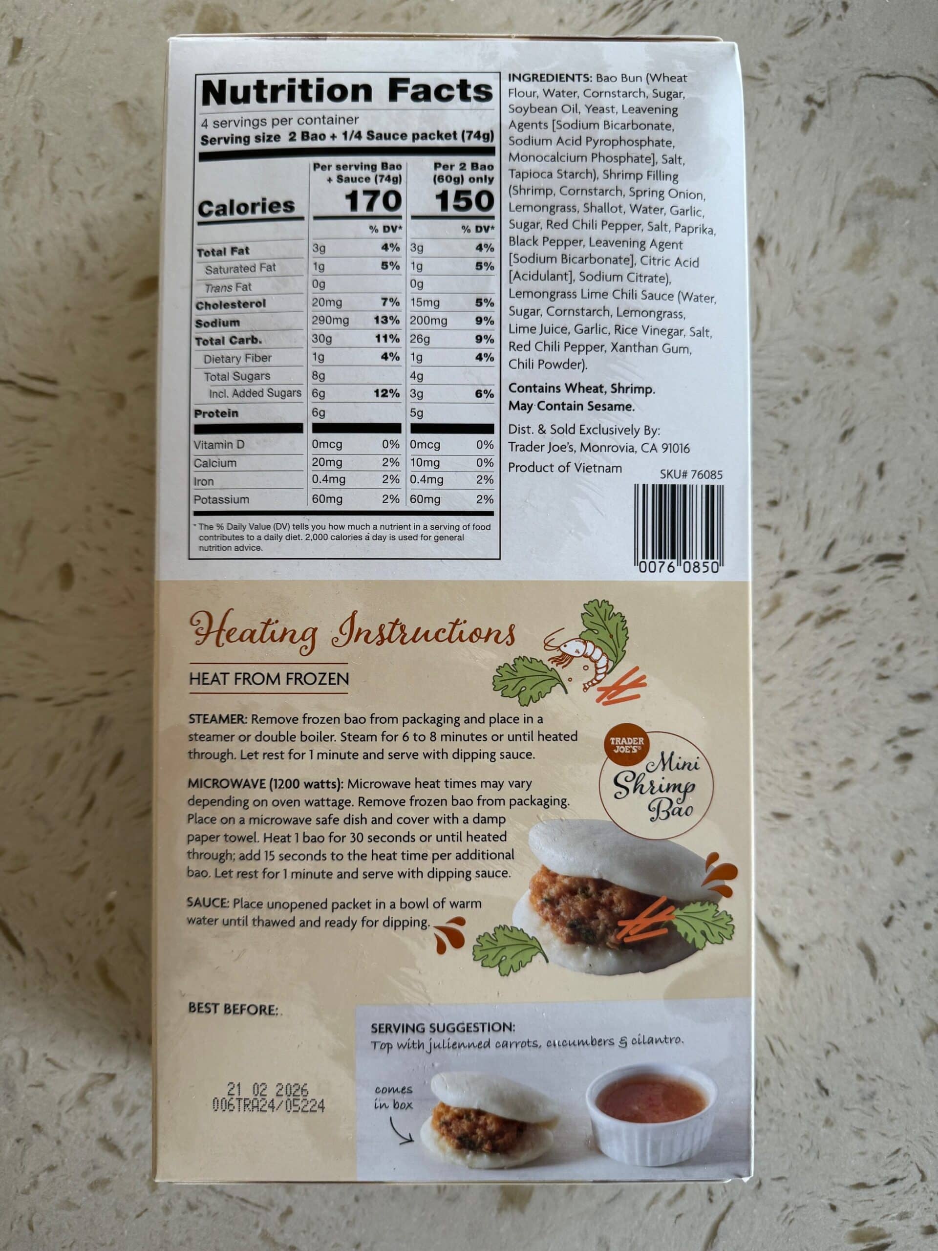 Trader Joe's Mini Shrimp Bao back of box