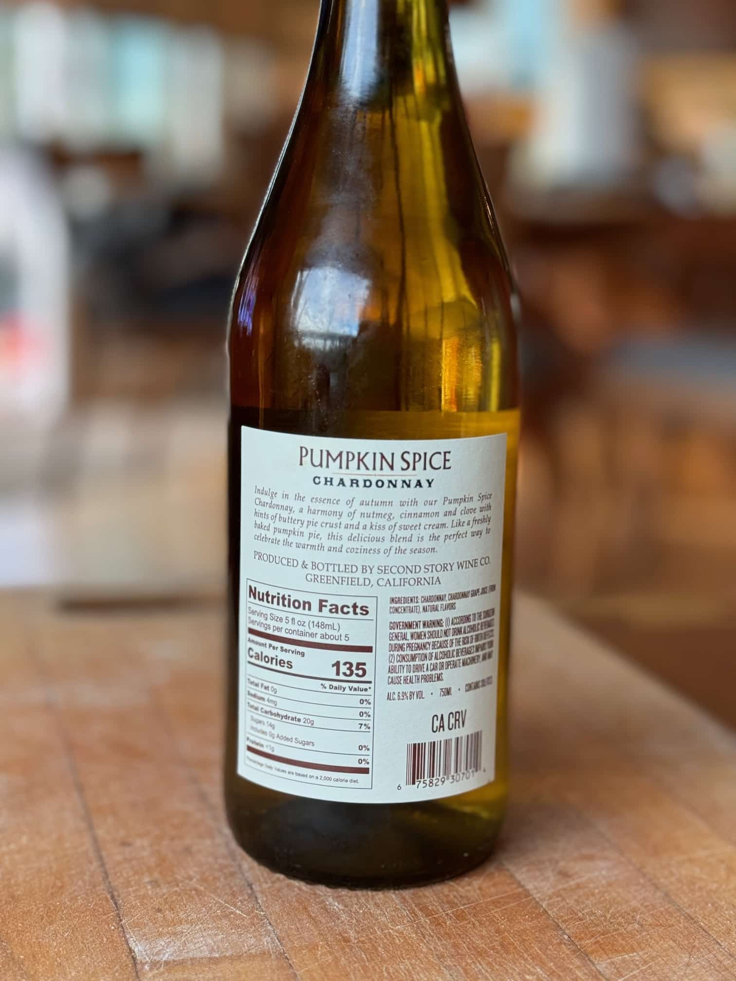 Trader Joe's Pumpkin Spice Chardonnay wine bottle back