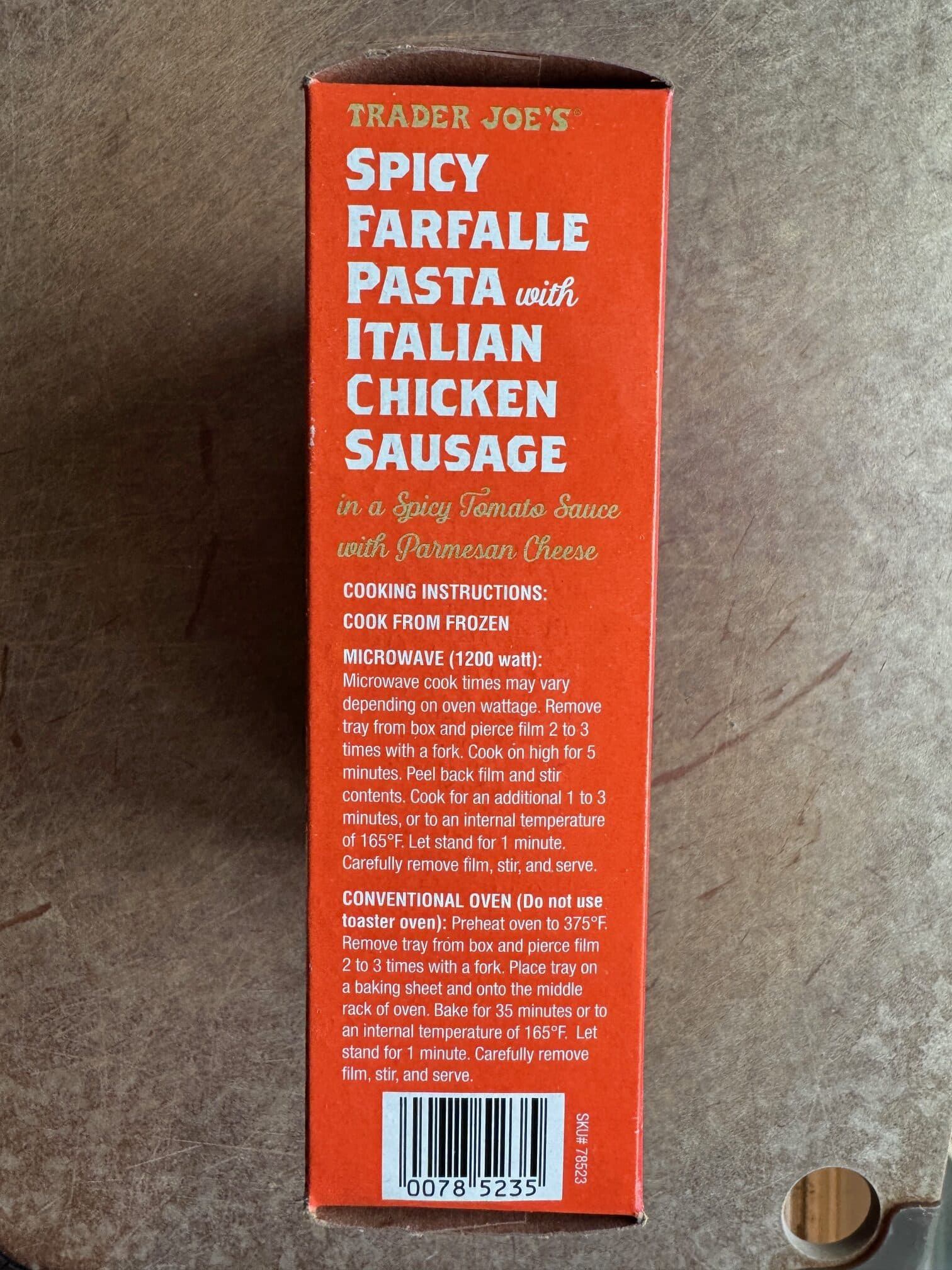 Trader Joe's Spicy Pasta Farfalle with chicken sausage