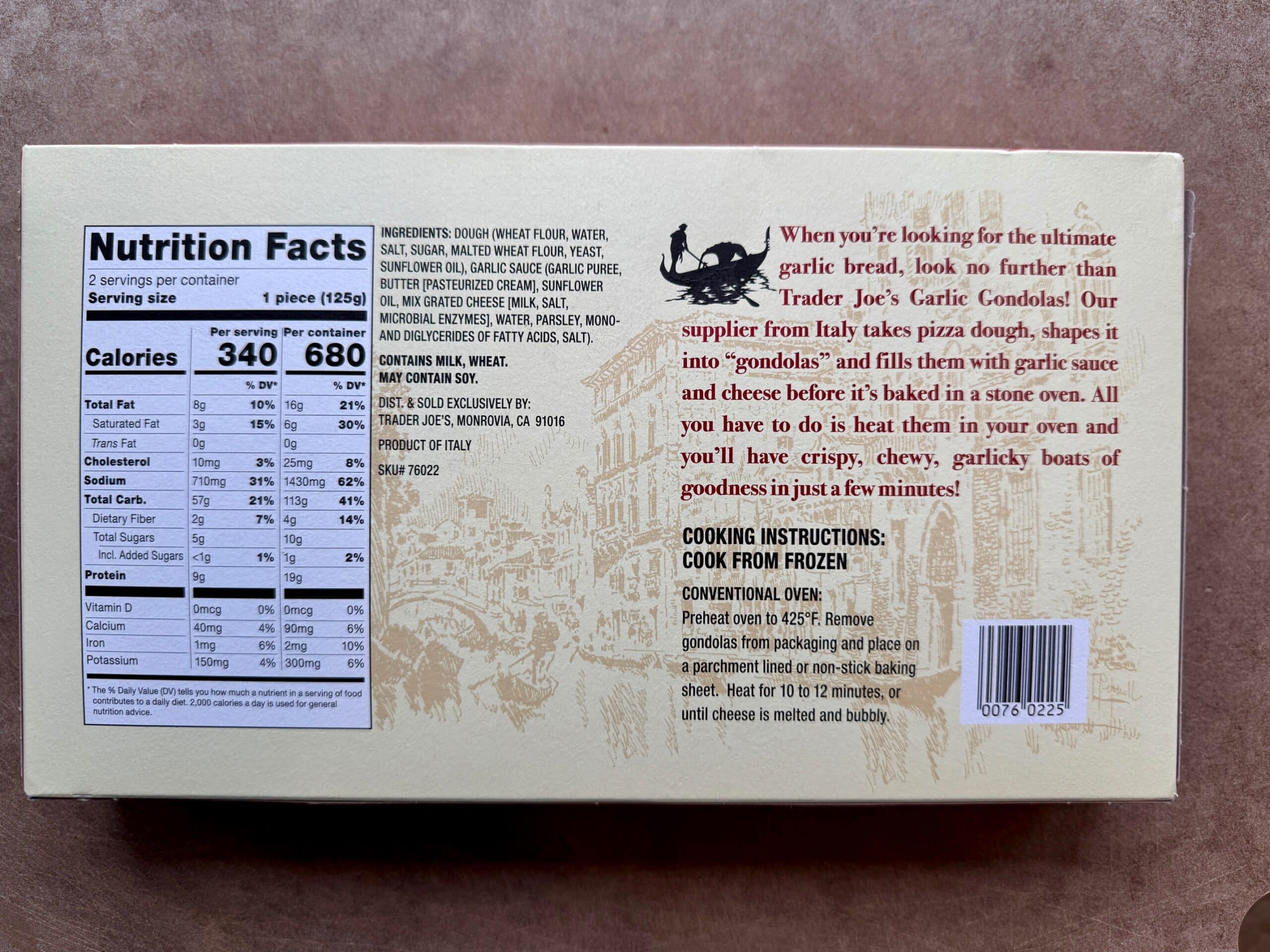 Trader Joe's Garlic Gondolas back of box