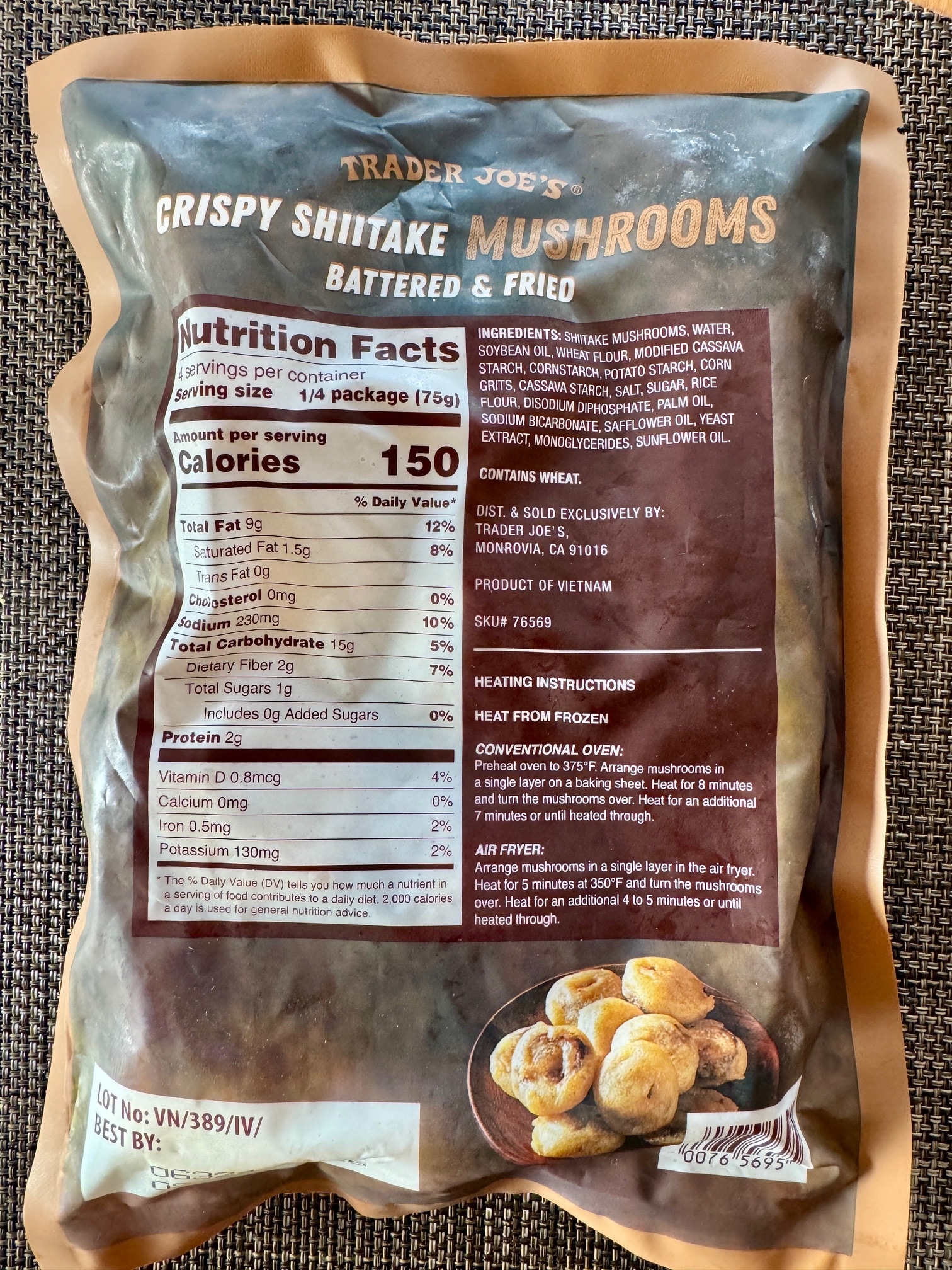 Trader Joe's Crispy Shiitake Mushrooms back of bag