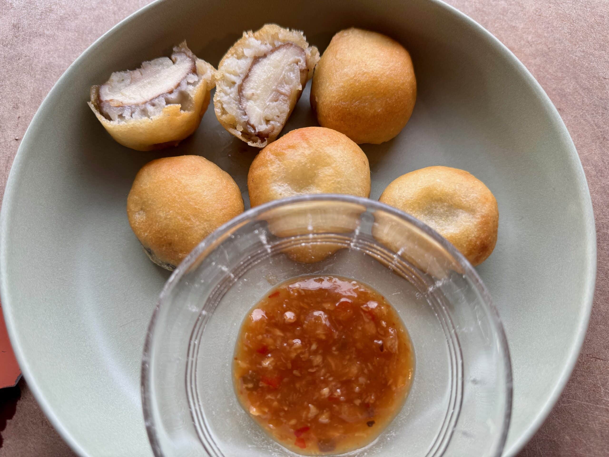 Trader Joe's Crispy Shiitake Mushrooms cooked with dipping sauce.