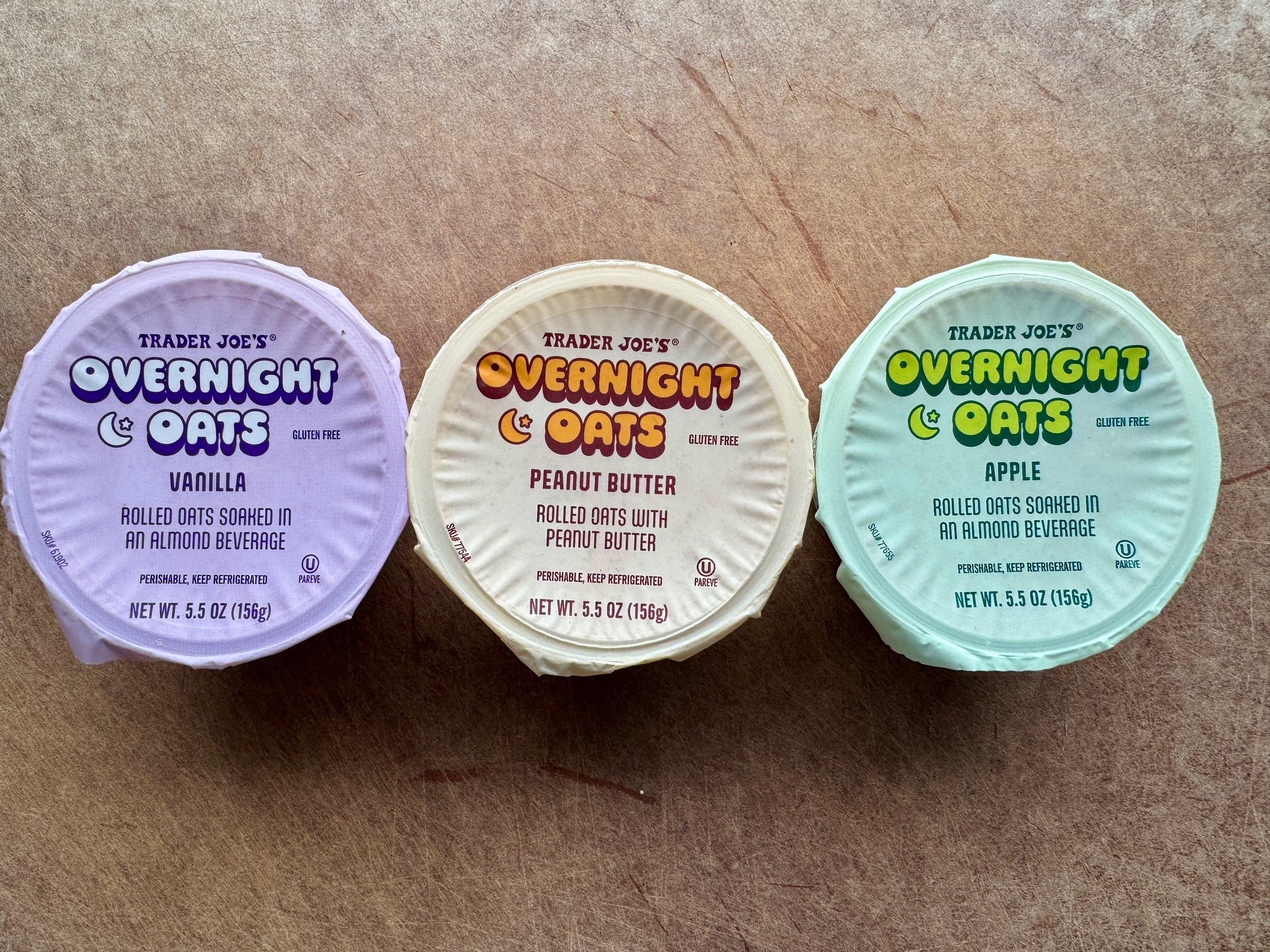 A trio of Trader Joe's vegan overnight oats.
