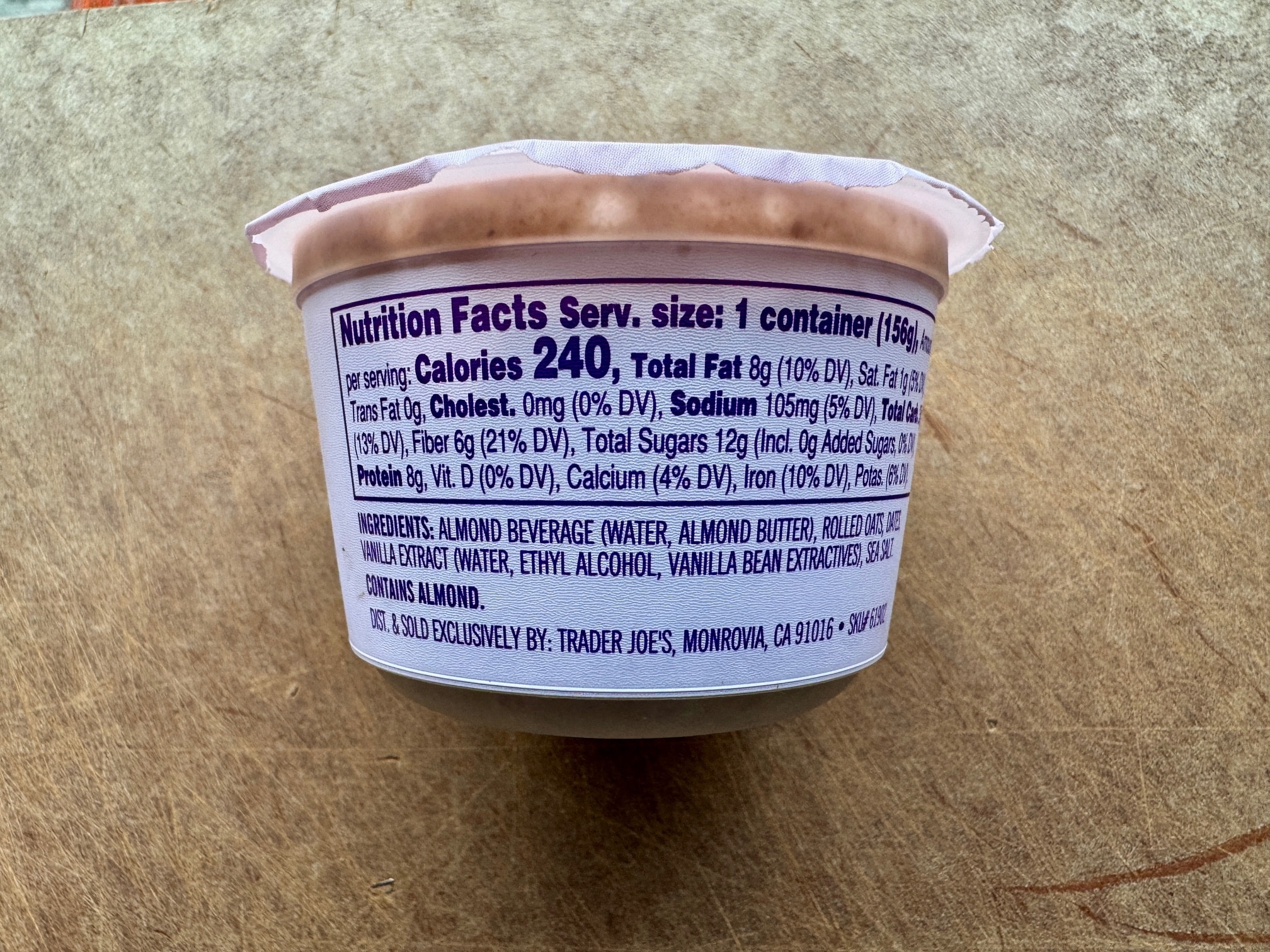 Trader Joe's Overnight Vanilla Oats Ingredients