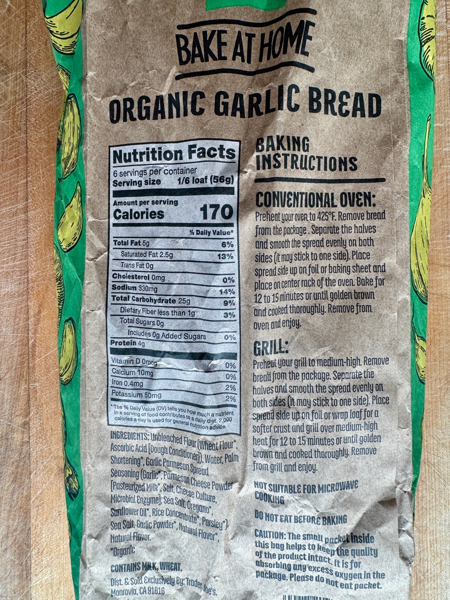 Trader Joe's Organic Garlic Bread back