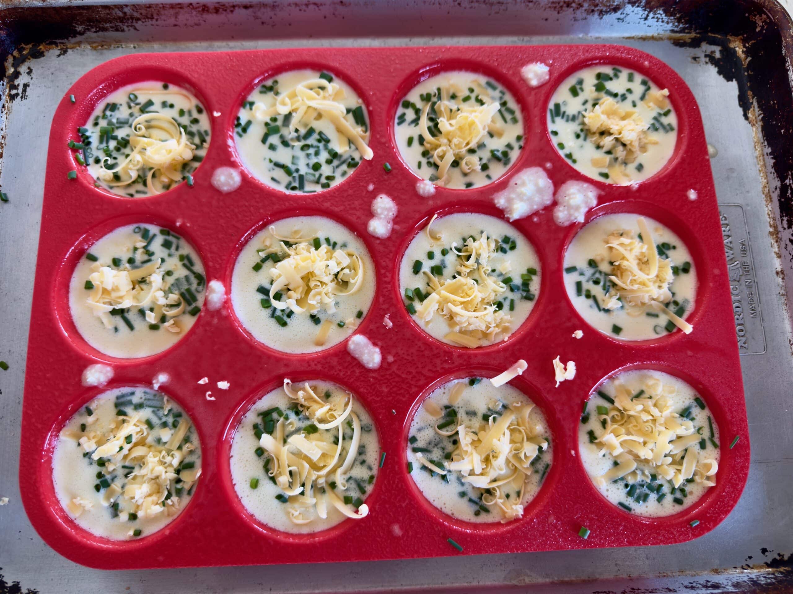 Uncooked egg bites with toppings