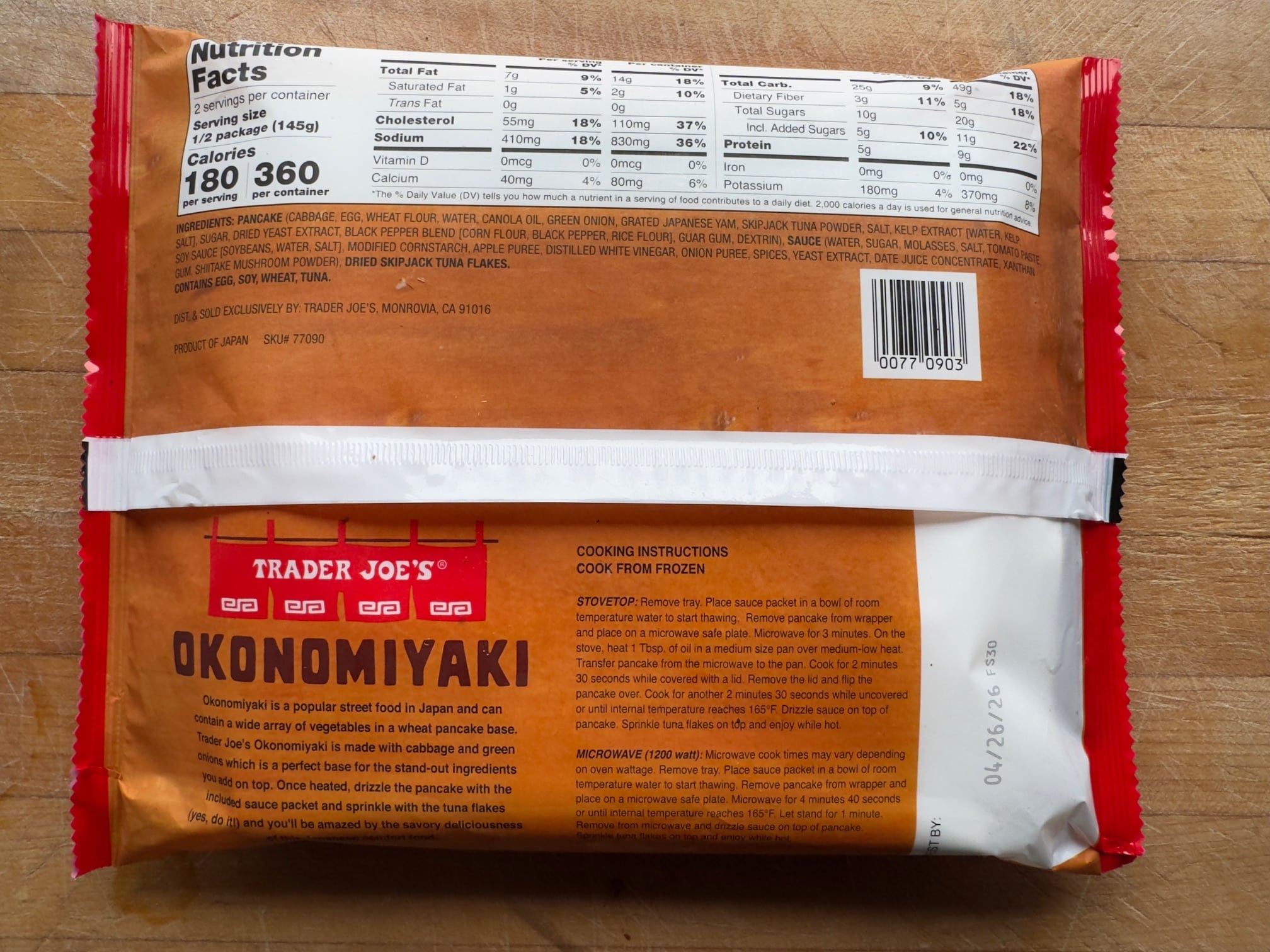 Trader Joe's Okonomiyaki back of bag