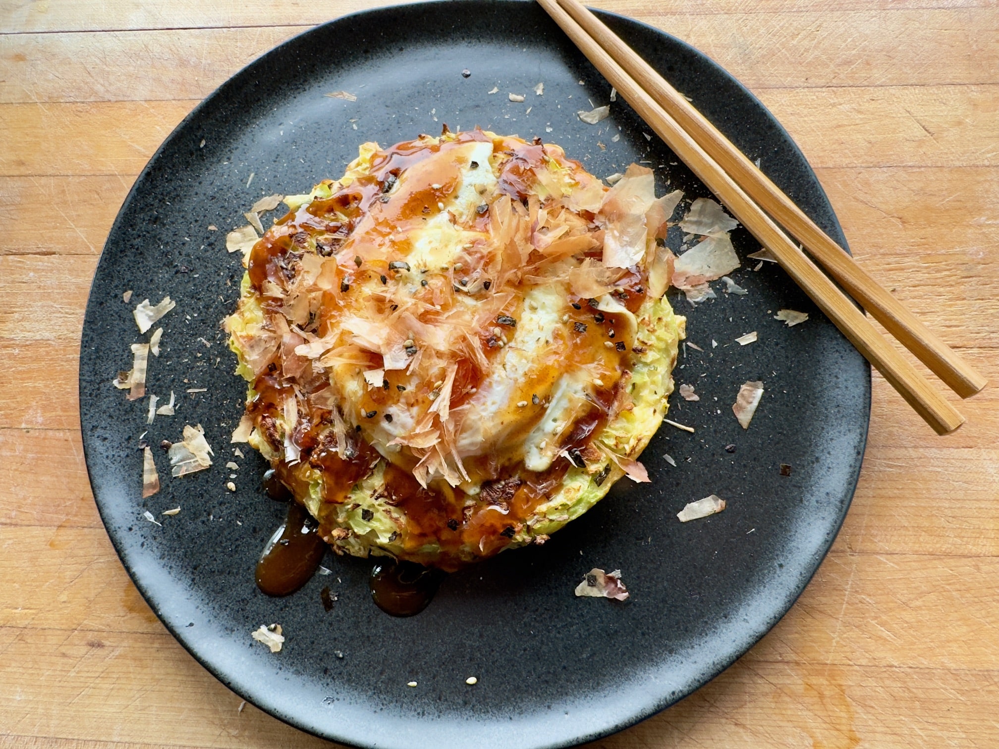 Trader Joe's Okonomiyaki served on a plate