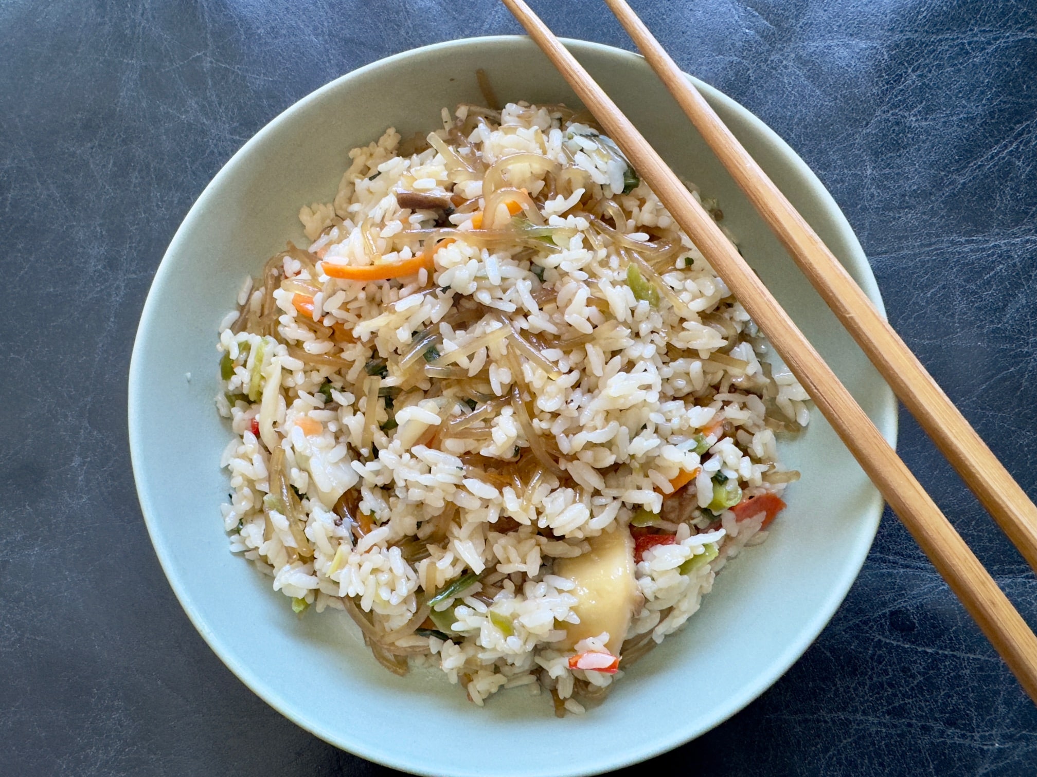 Trader Joe's Japchae Fried Rice served