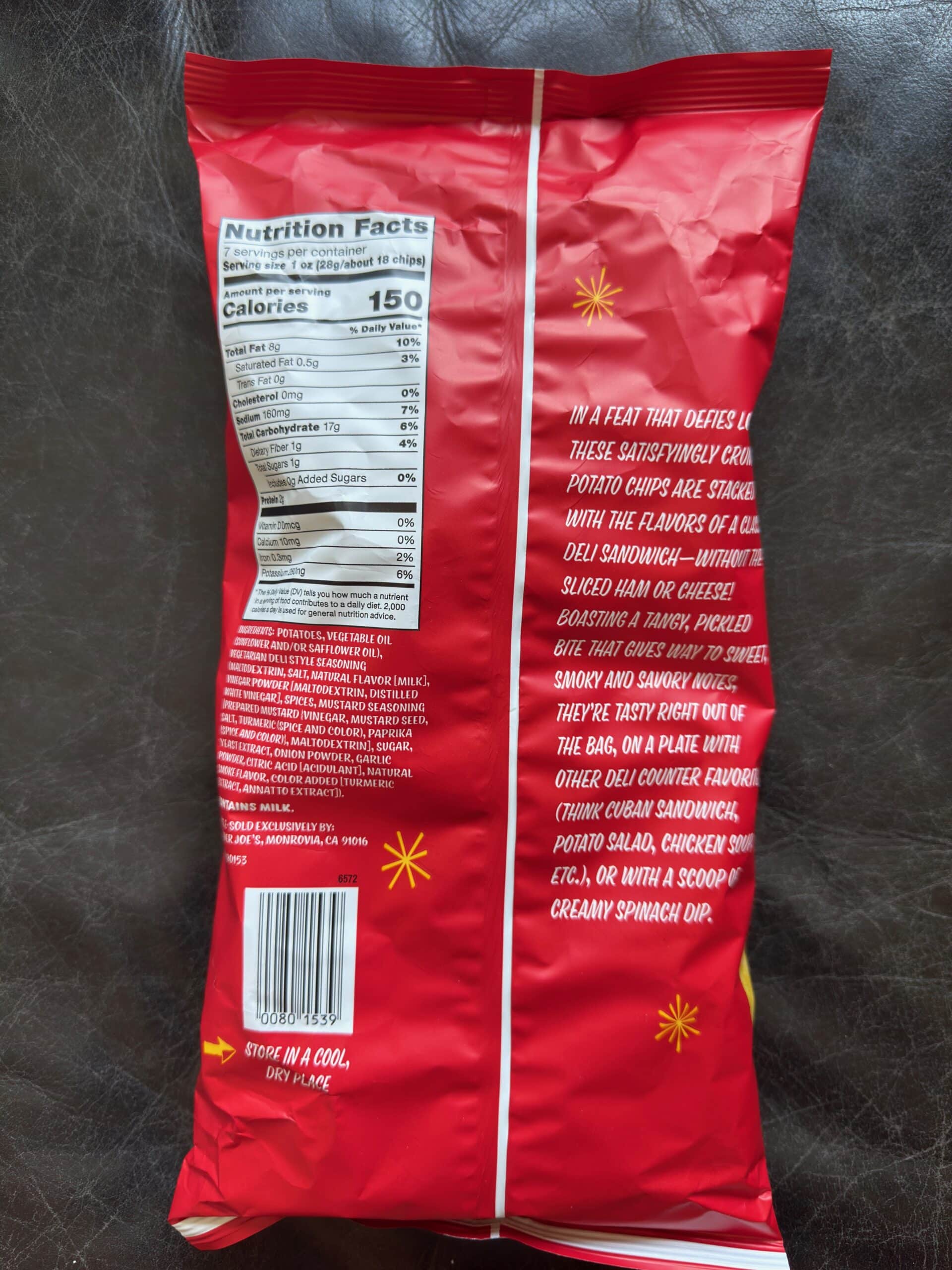 Trader Joe's Deli Sandwich flavored potato chips back of the bag