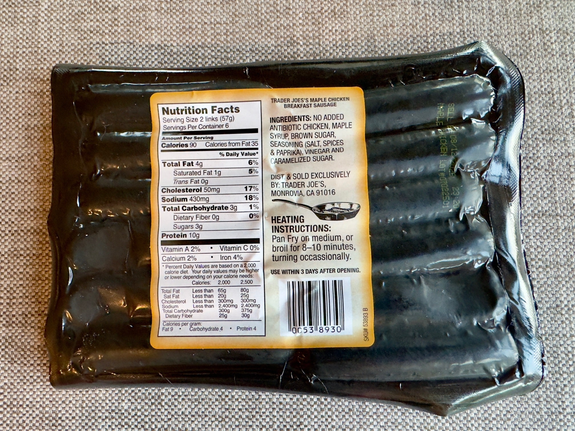 Trader Joe's Maple Chicken Breakfast Sausage back