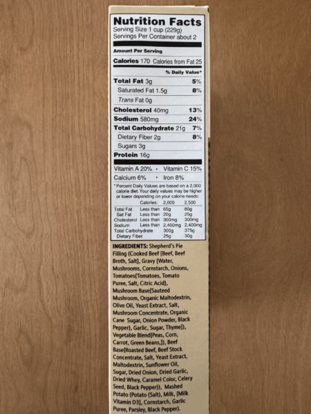 Trader Joe's Shepards Pie Nutrition
