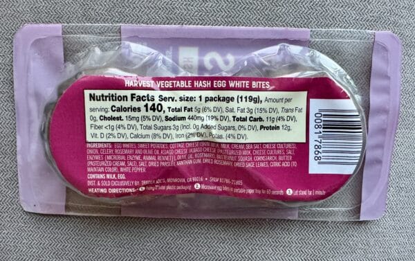 Trader Joe's Harvest Vegetable Hash Egg White Bites back of the package