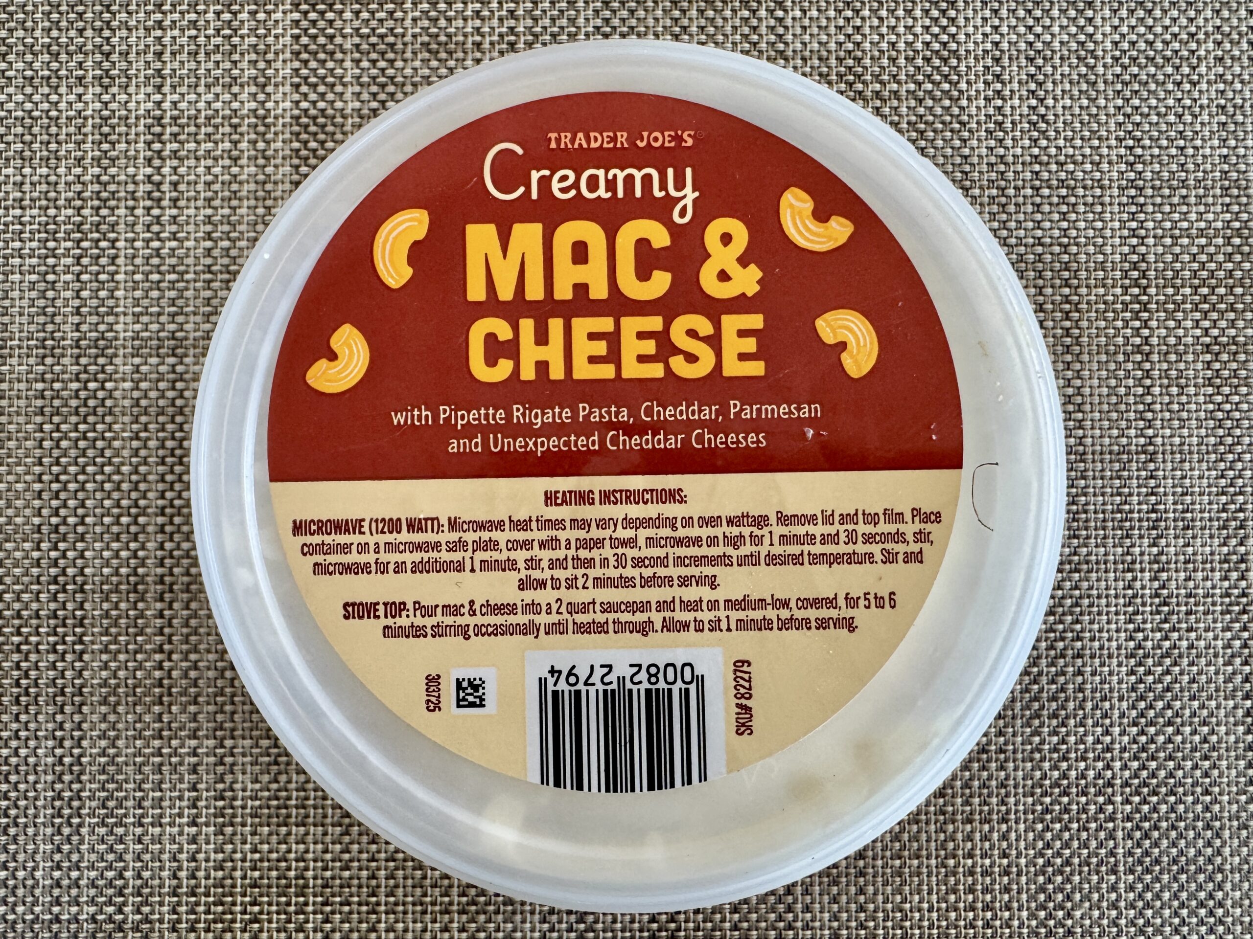 Top cover of Trader Joe's Creamy Mac and Cheese