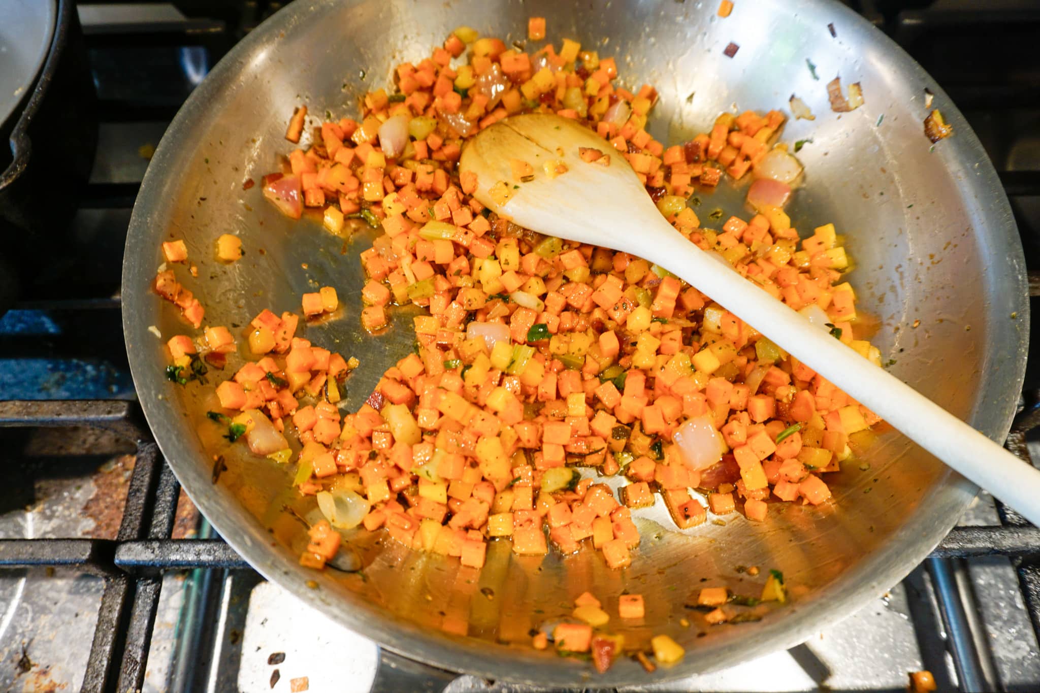 Saute The Trader Joe's Holiday Hash in olive oil