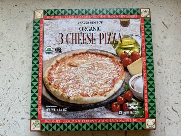 Trader Joe's Organic 3 Cheese pizza review box front