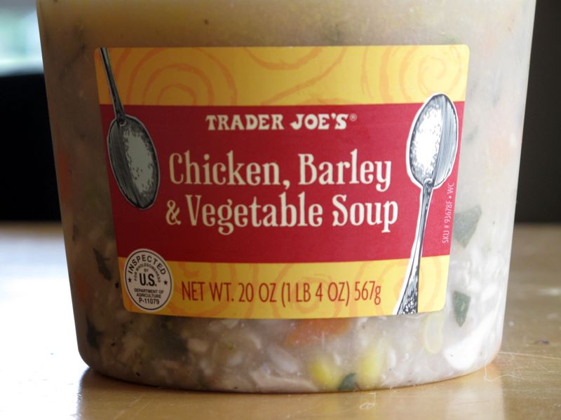 Trader Joe's Chicken, Barley & Vegetable Soup in a 20 oz refrigerated tub
