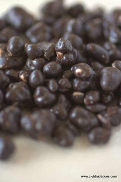 Close-up of Trader Joe's Candy Cane Coal chocolate pieces