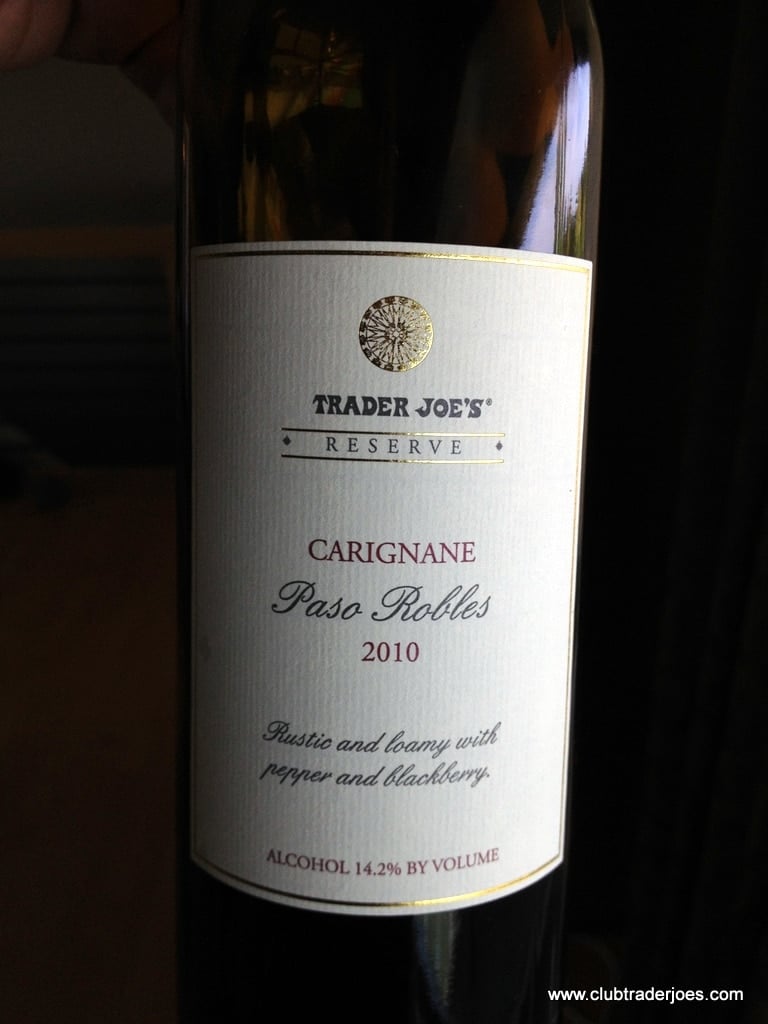 Bottle of Trader Joe's Reserve 2010 Carignane, Paso Robles