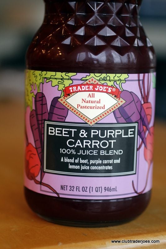 Bottle of Trader Joe's Beet & Purple Carrot 100% Juice Blend